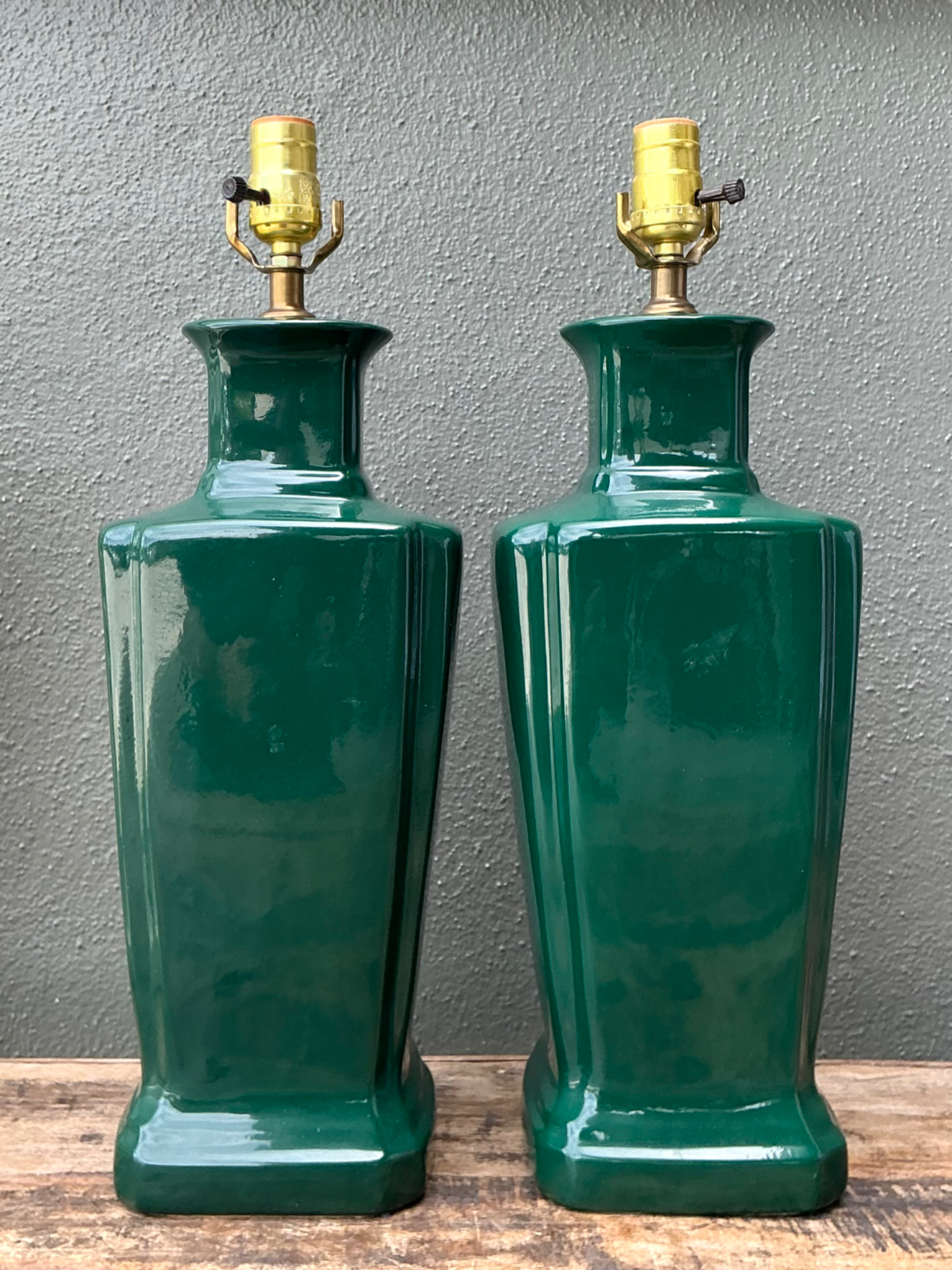 Vintage Glazed Ceramic Table Lamps - Pair - Side view