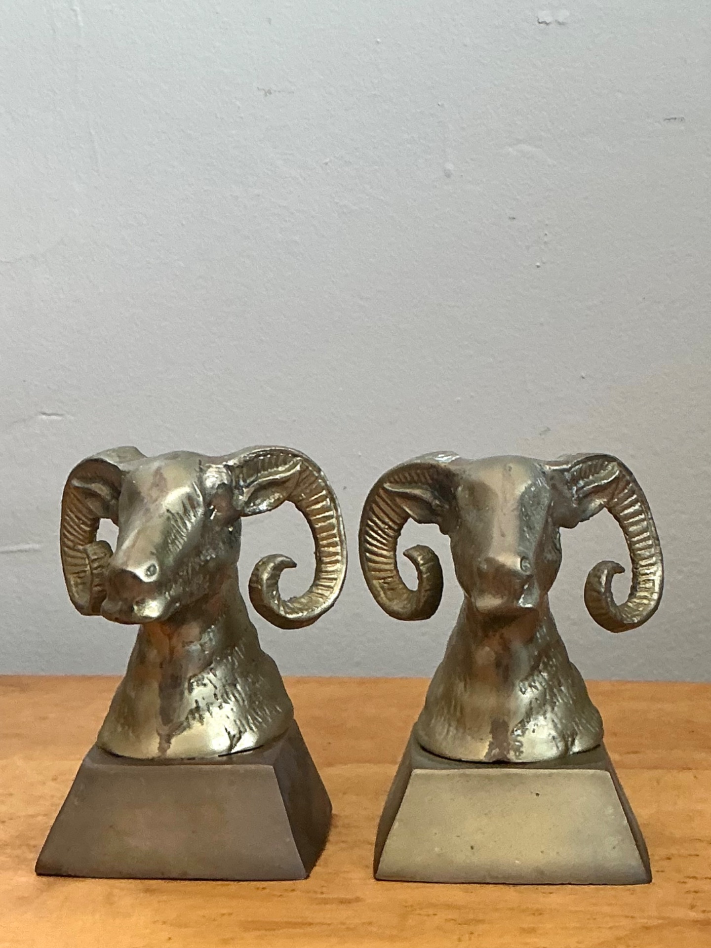 Vintage Brass Ram Bust Bookends - A Pair - Top view