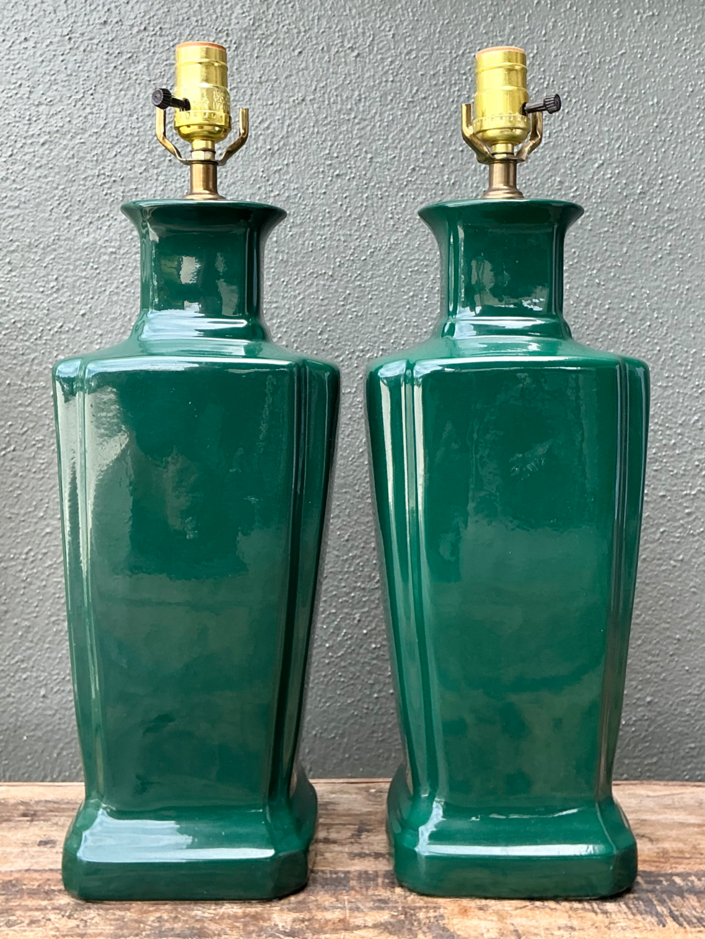 Vintage Glazed Ceramic Table Lamps - Pair - Top view