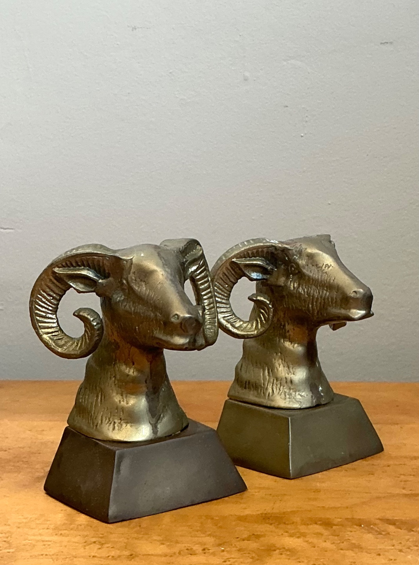 Vintage Brass Ram Bust Bookends - A Pair - Back view