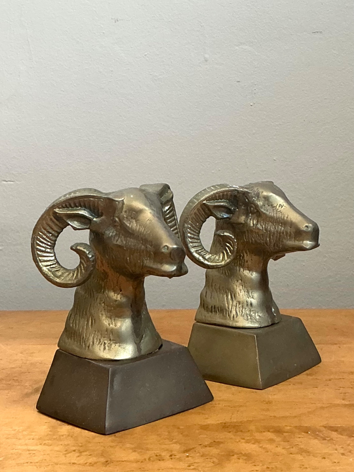 Vintage Brass Ram Bust Bookends - A Pair - Detail view