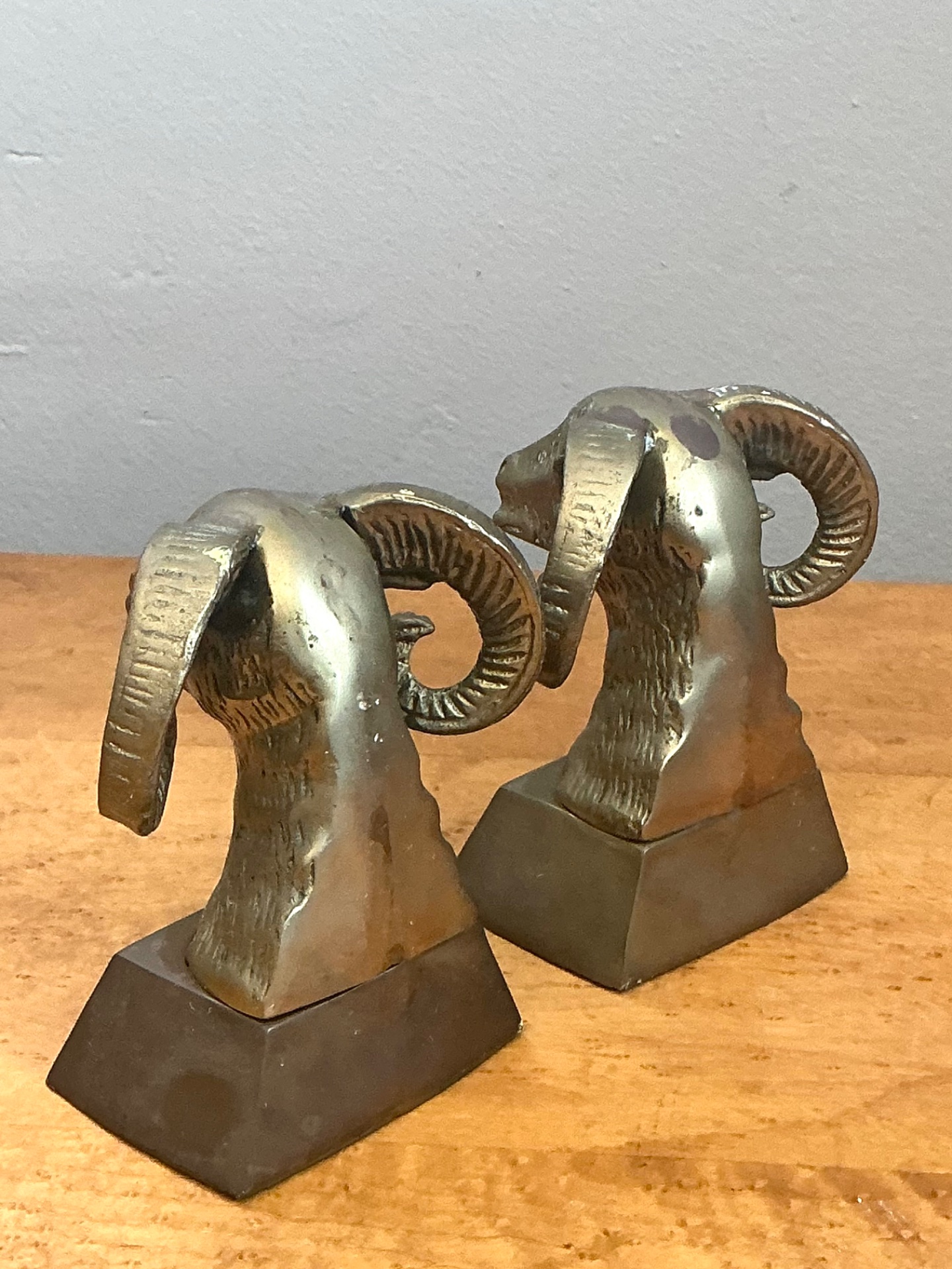Vintage Brass Ram Bust Bookends - A Pair - Side view