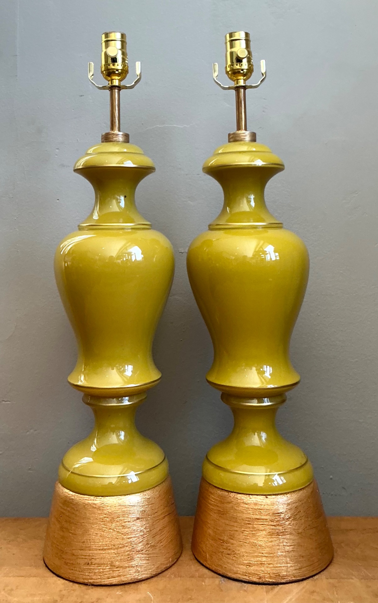 Vintage Gilt Tipped Painted Glass Lamps - A Pair - Top view
