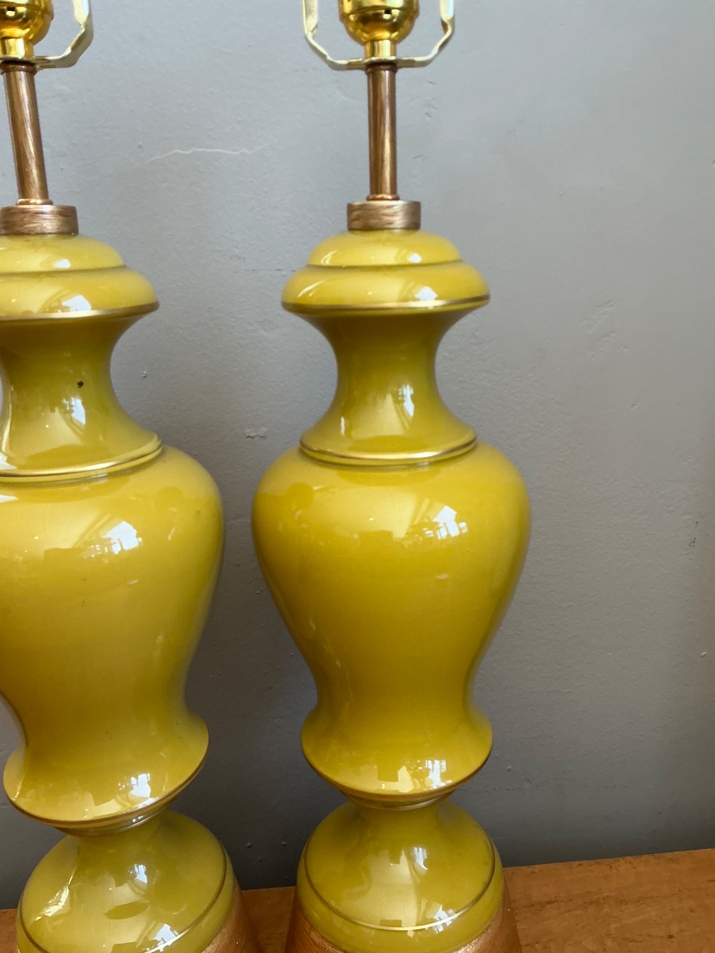 Vintage Gilt Tipped Painted Glass Lamps - A Pair - Back view