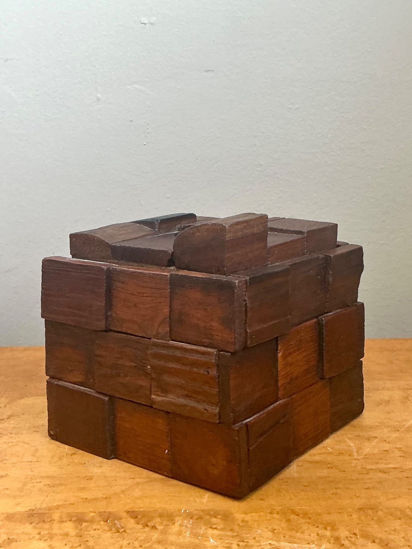Vintage Brutalist Abstract Wood Tissue Box - Side view