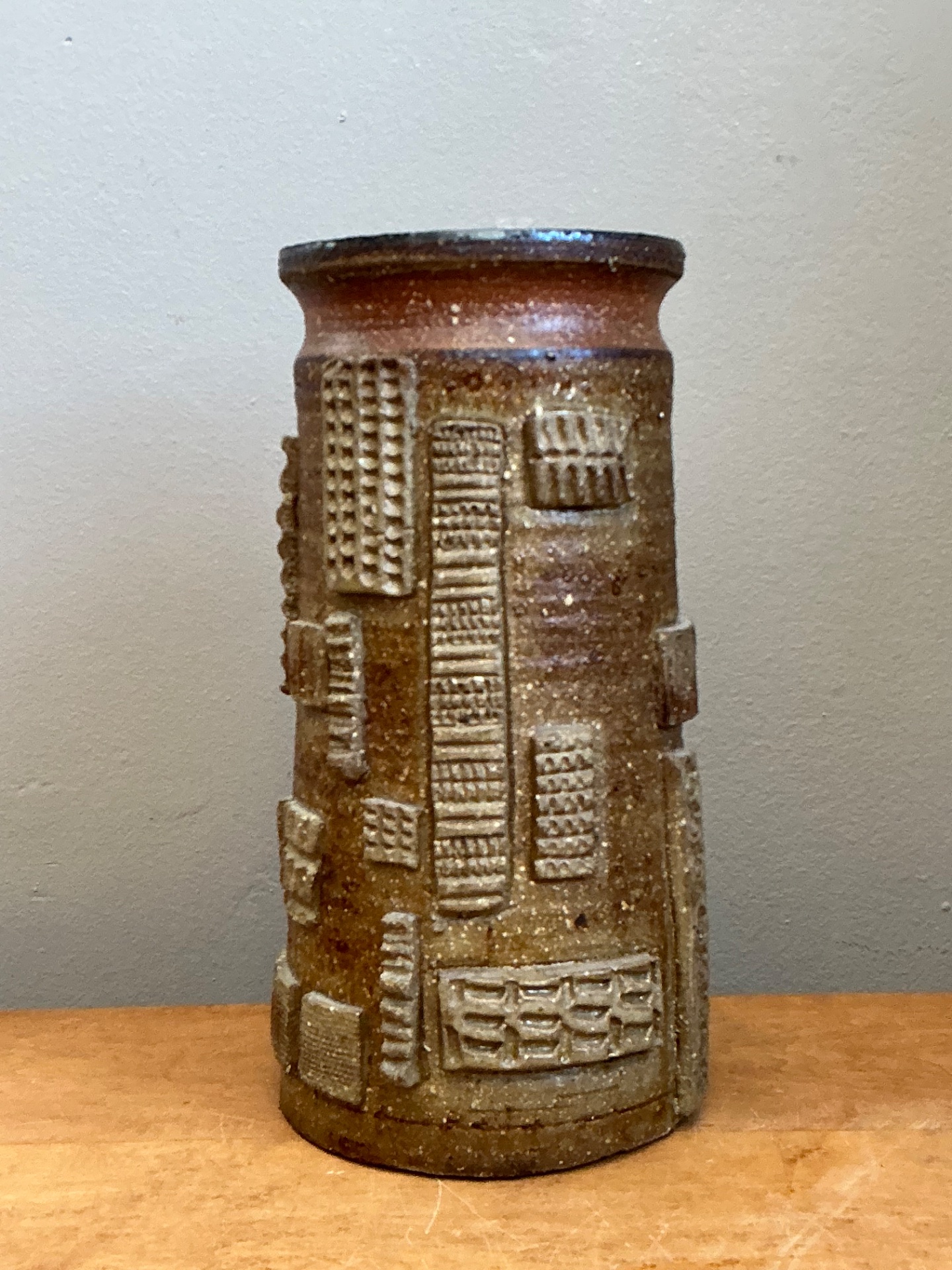 Vintage Abstract Patterned Pottery Vase - Back view