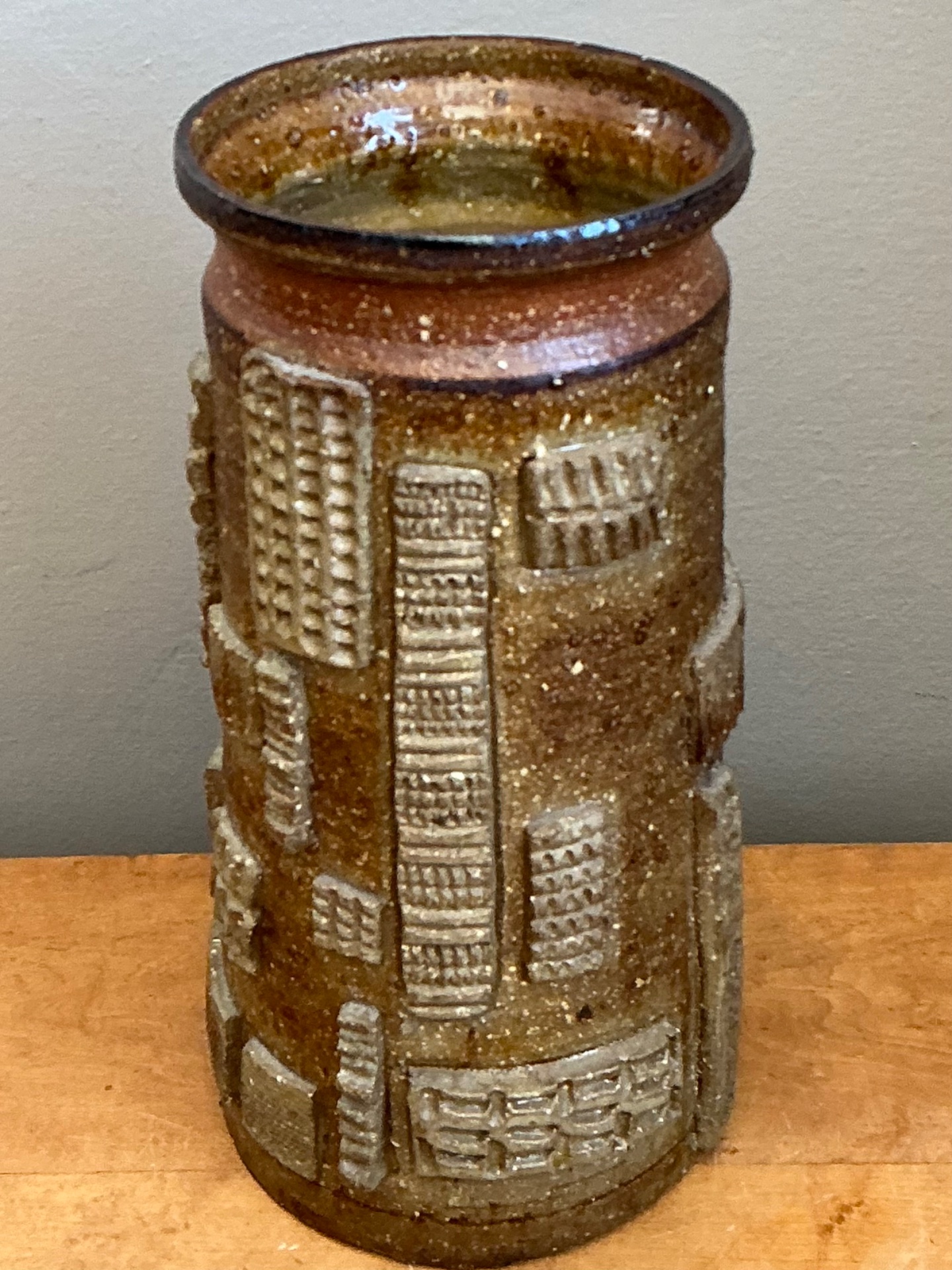 Vintage Abstract Patterned Pottery Vase - Top view
