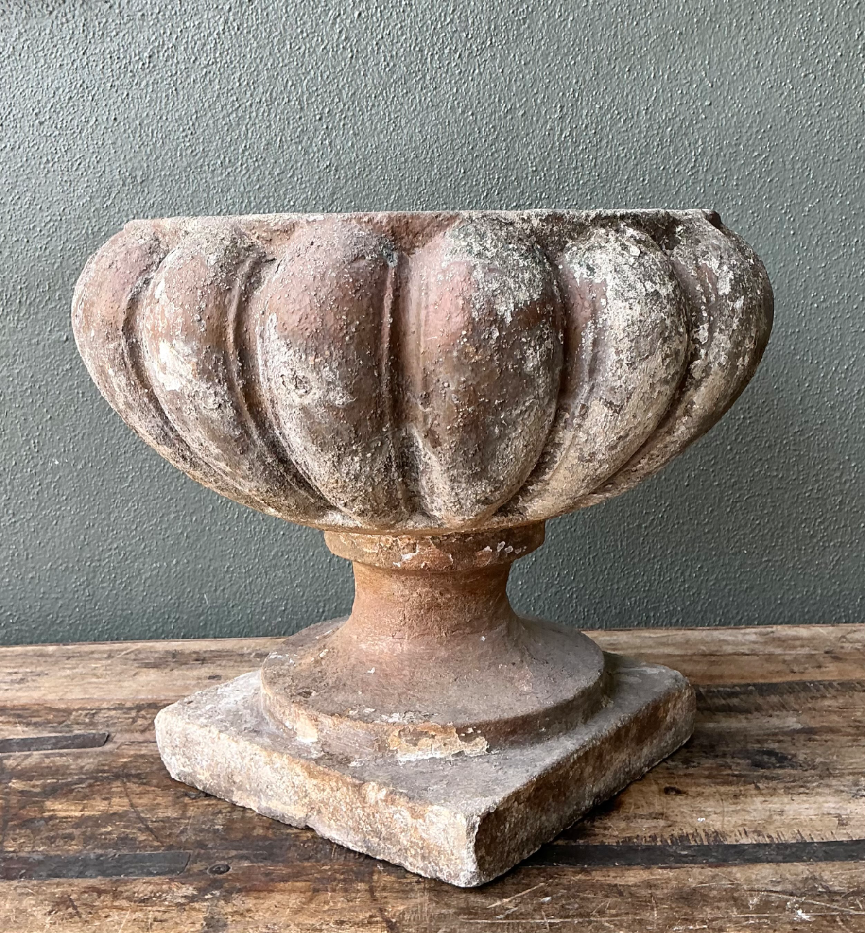 Vintage Fluted Cement Garden Urn - Detail view