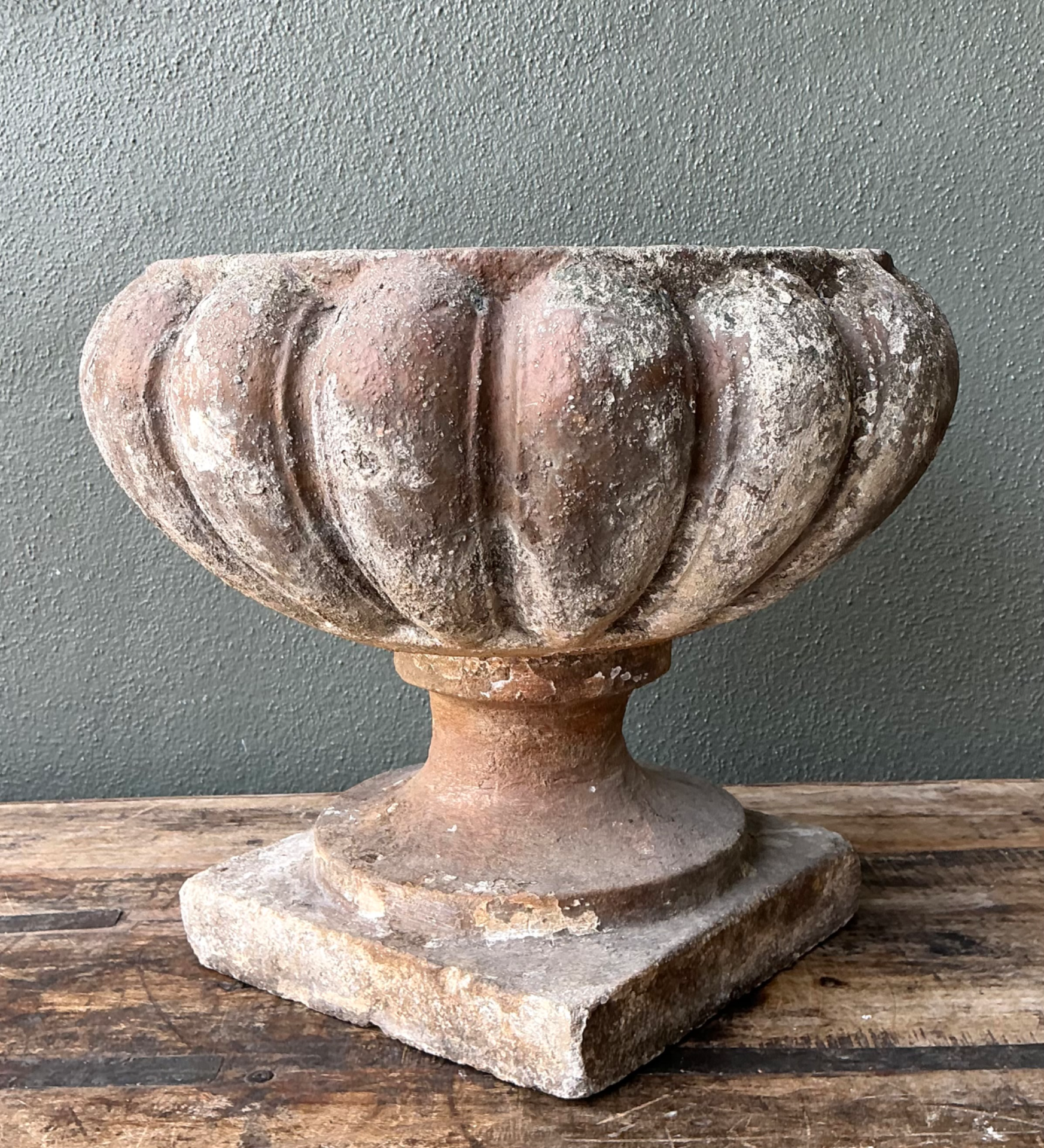 Vintage Fluted Cement Garden Urn - Top view