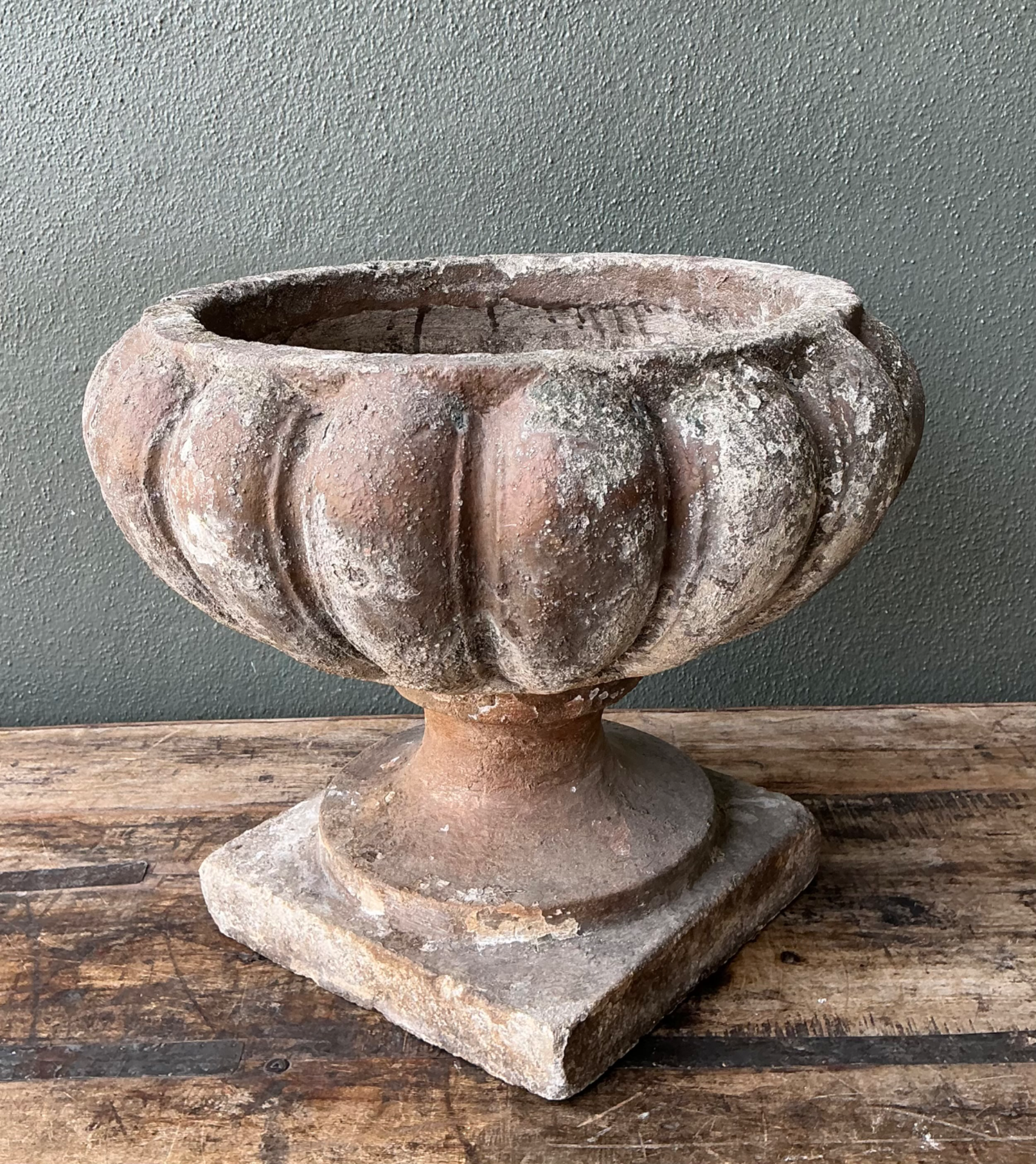 Vintage Fluted Cement Garden Urn - Side view