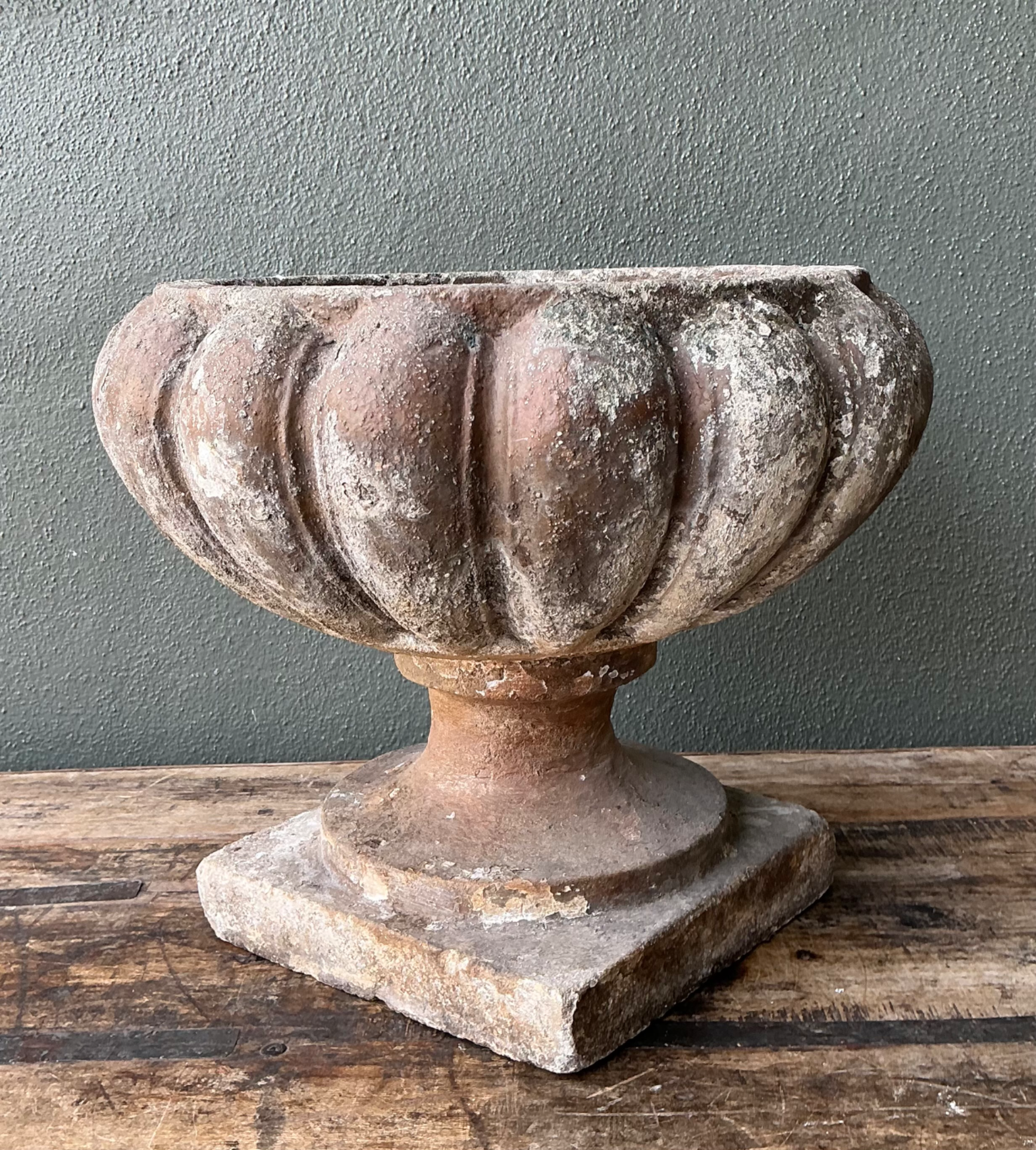 Vintage Fluted Cement Garden Urn - Back view