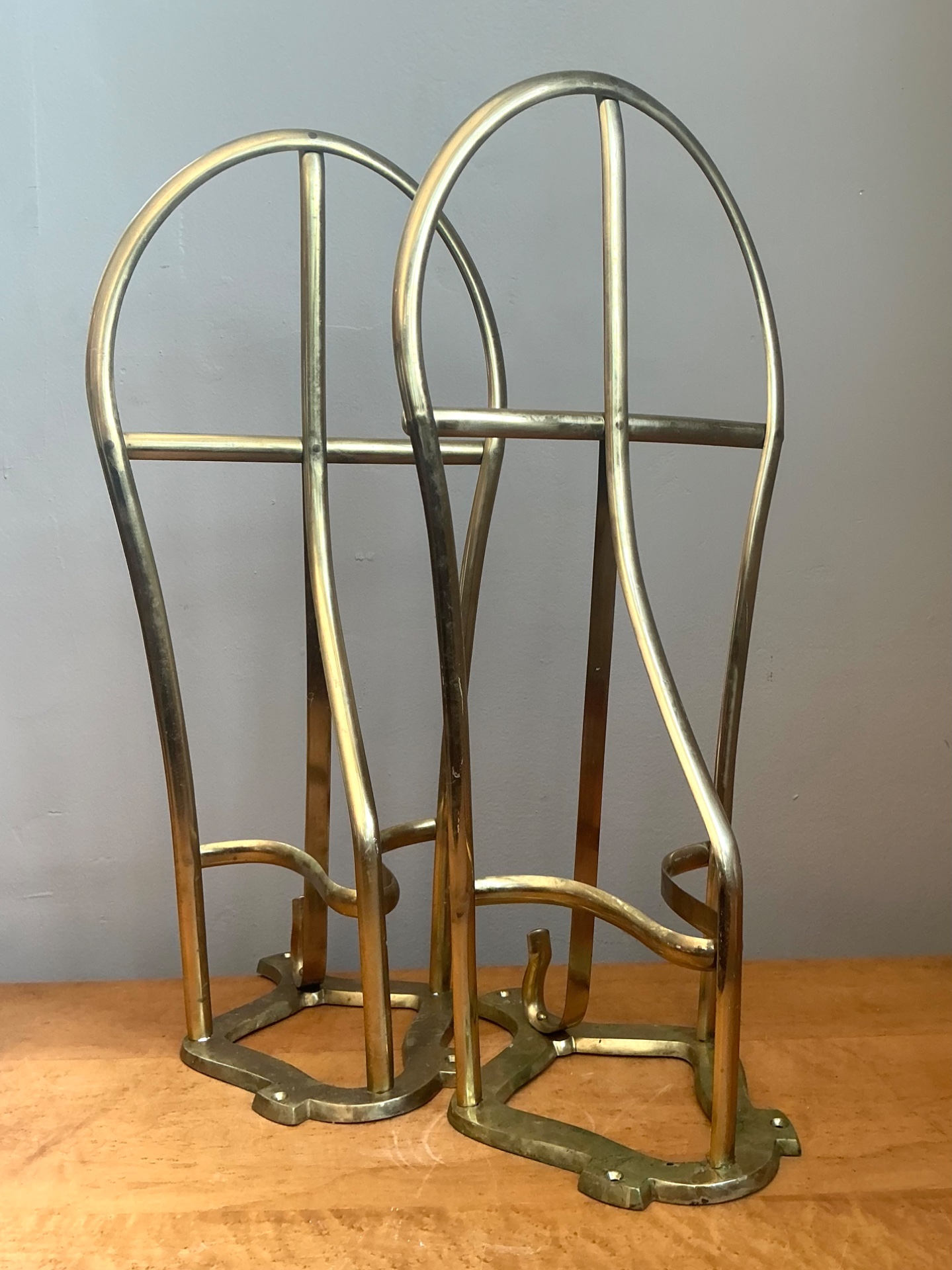 Vintage Brass Horse Saddle Rack - A Pair - Back view