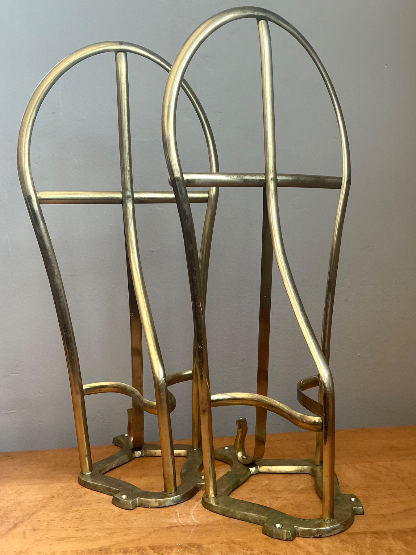 Vintage Brass Horse Saddle Rack - A Pair - Top view
