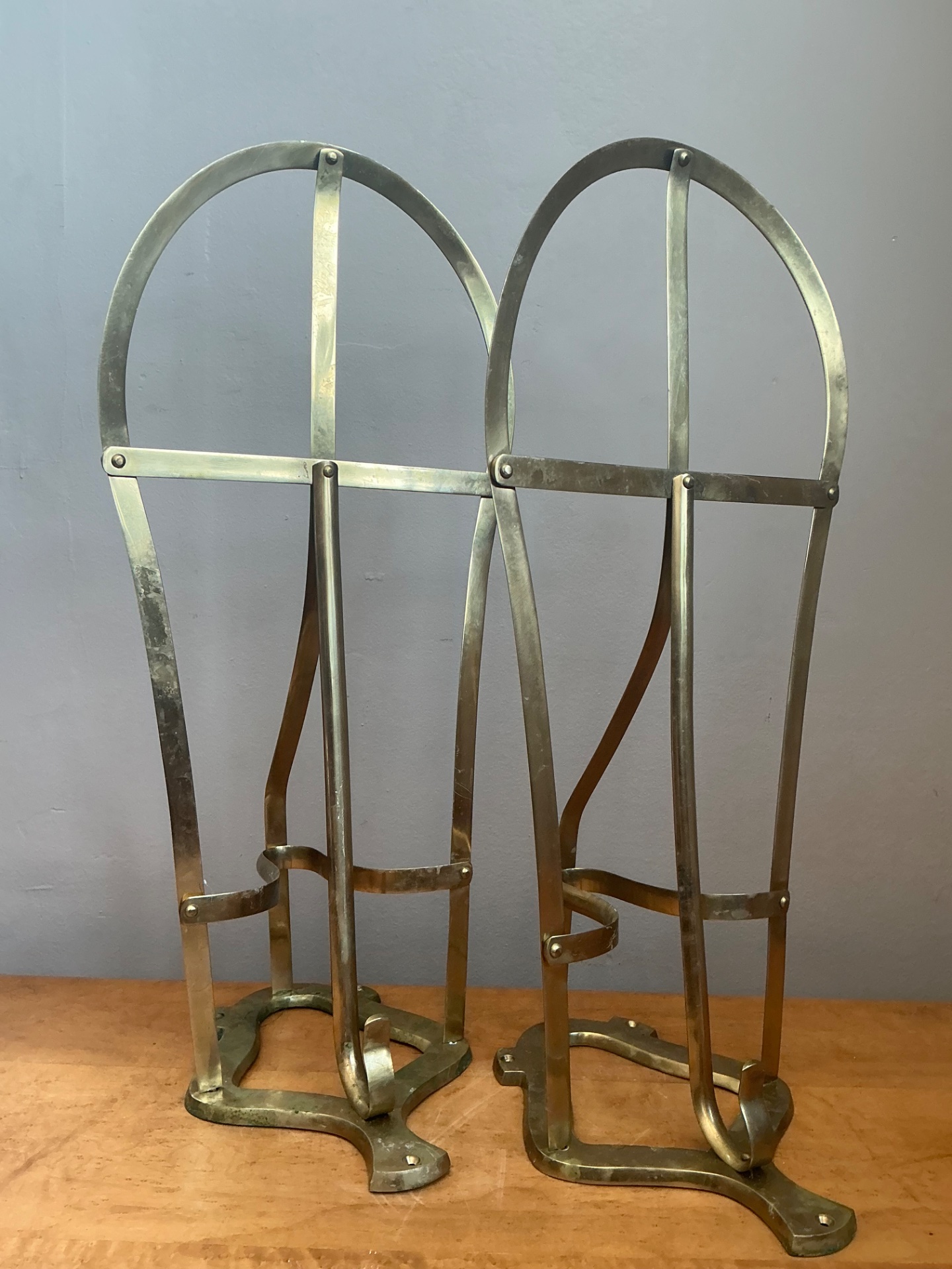 Vintage Brass Horse Saddle Rack - A Pair - Side view