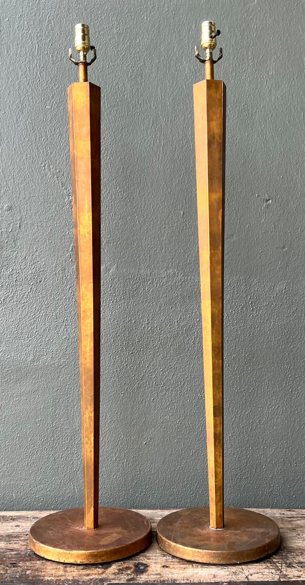 Vintage Patinated Metal Floor Lamps - Pair - Top view