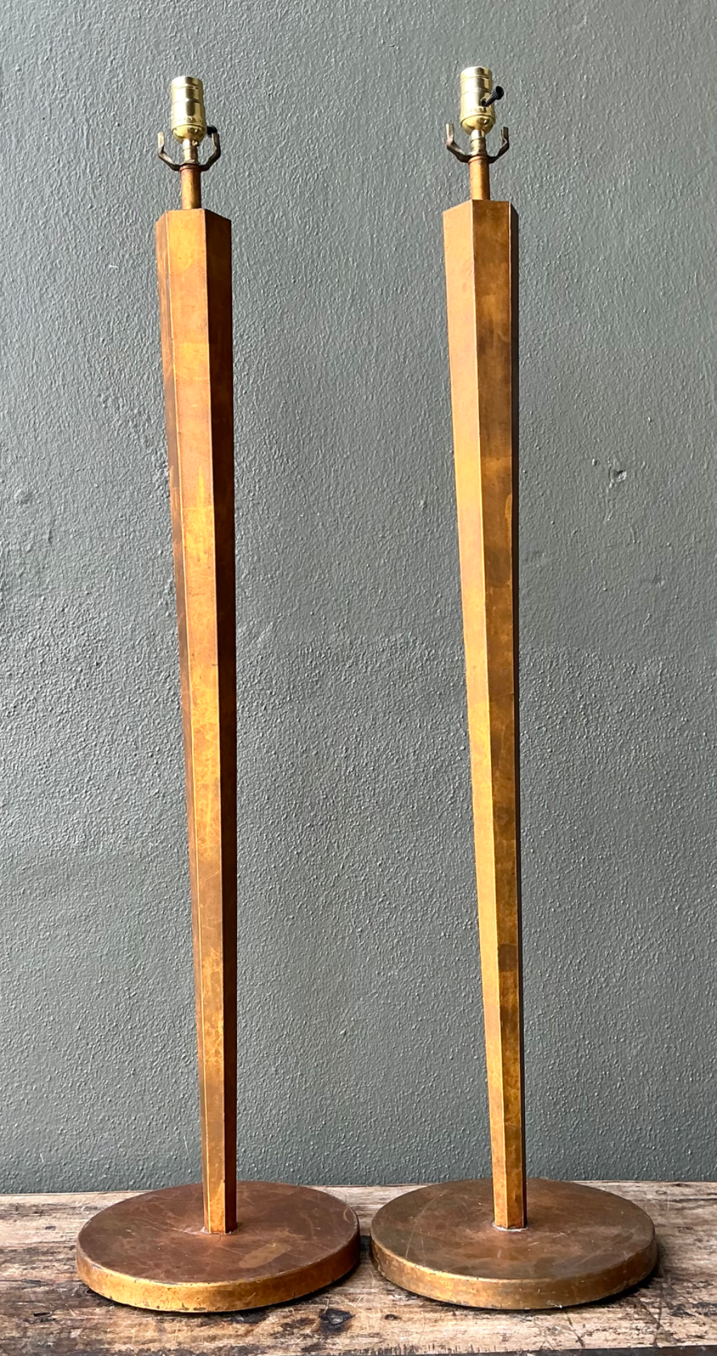 Vintage Patinated Metal Floor Lamps - Pair - Side view