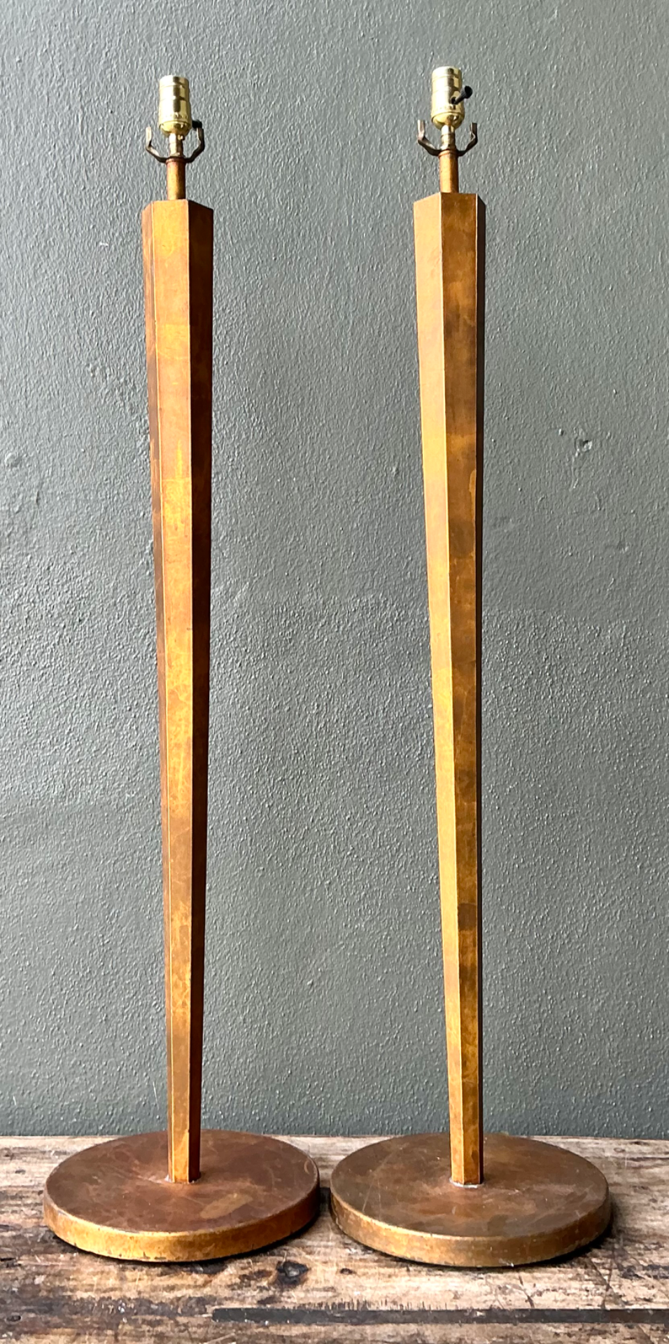 Vintage Patinated Metal Floor Lamps - Pair - Back view