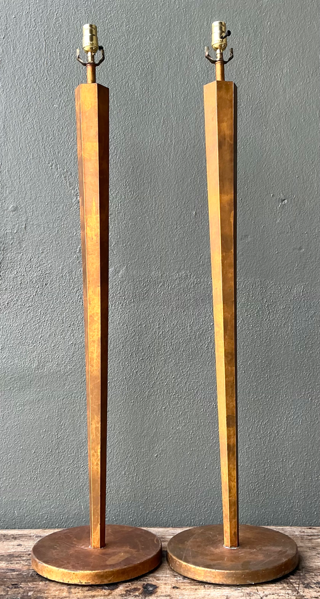 Vintage Patinated Metal Floor Lamps - Pair - Detail view