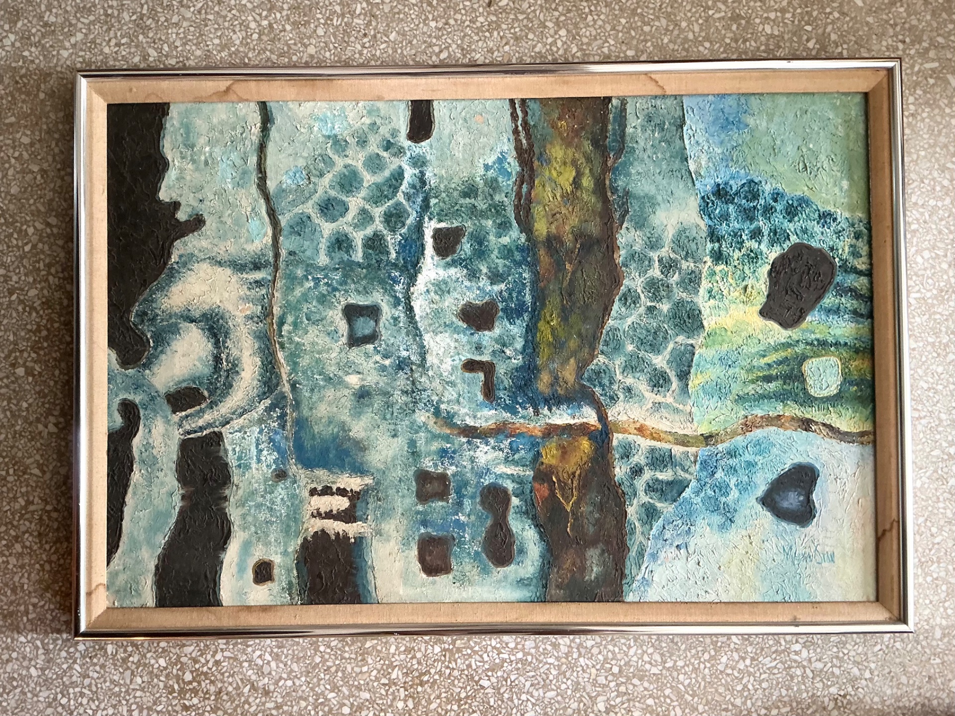 Vintage Framed Abstract Art on Board - Detail view
