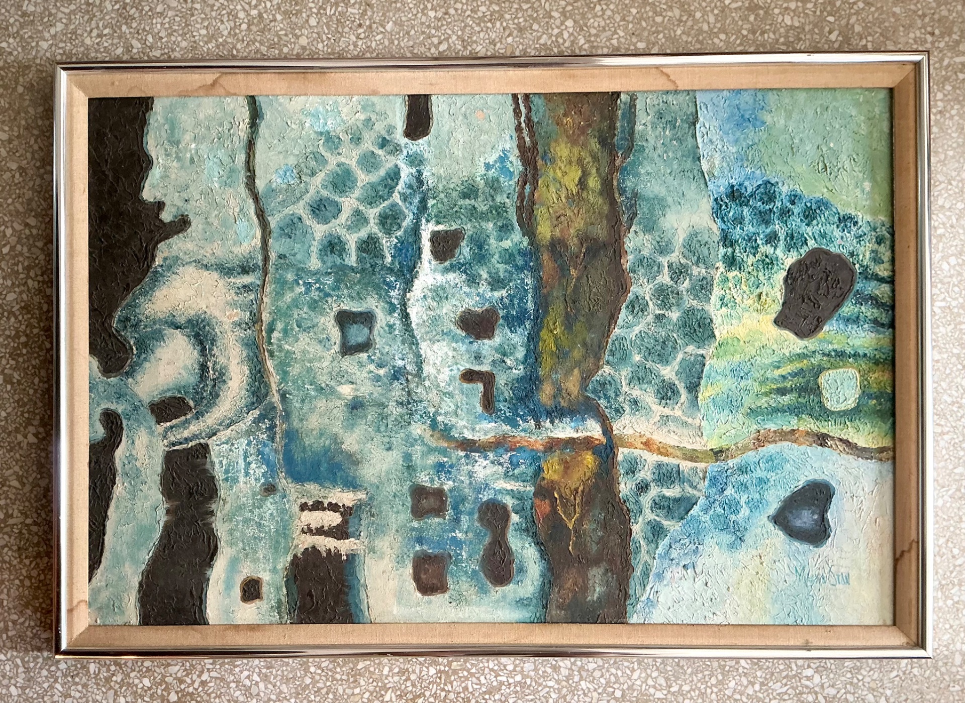 Vintage Framed Abstract Art on Board - Detail view