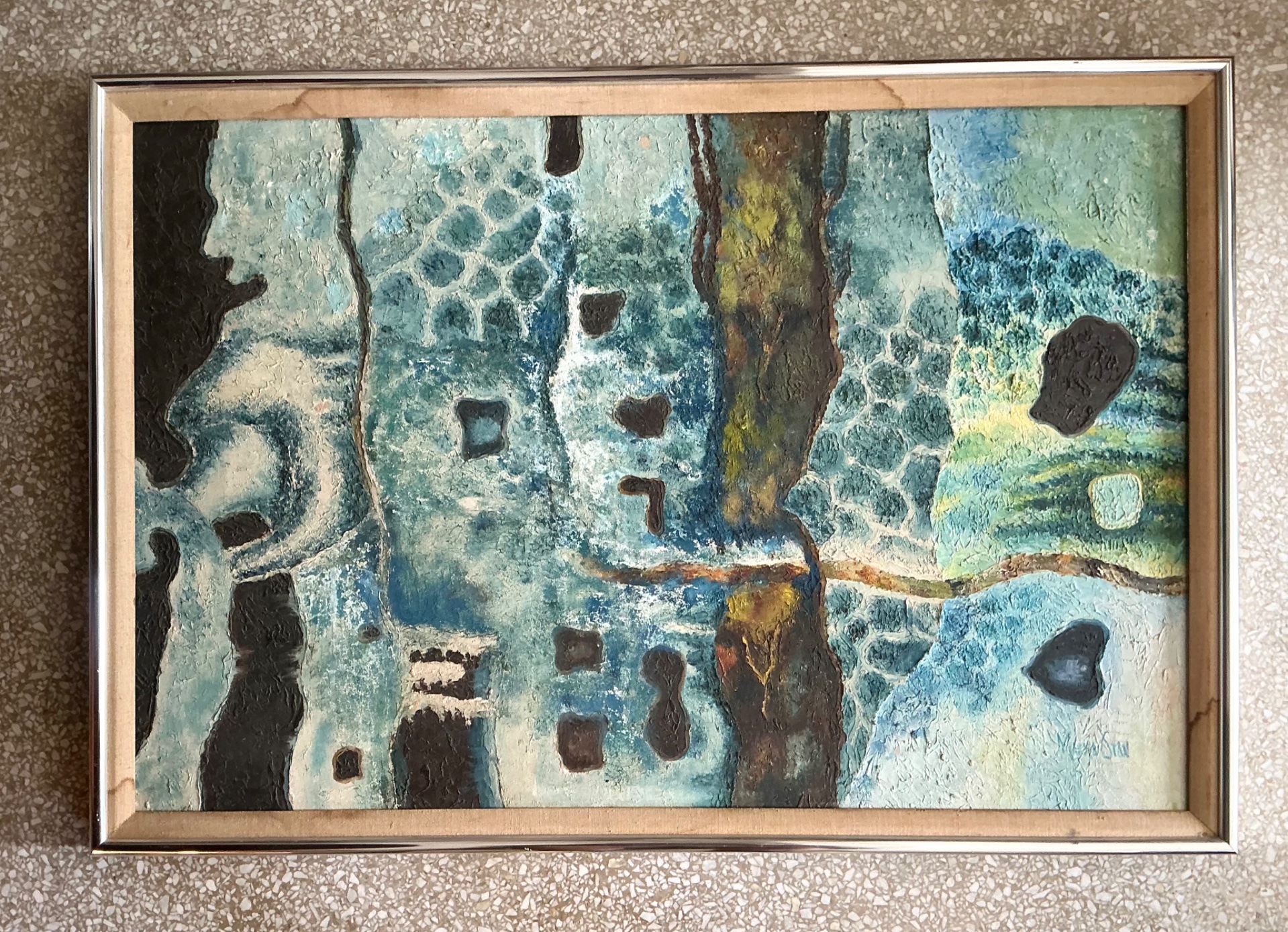 Vintage Framed Abstract Art on Board - Back view