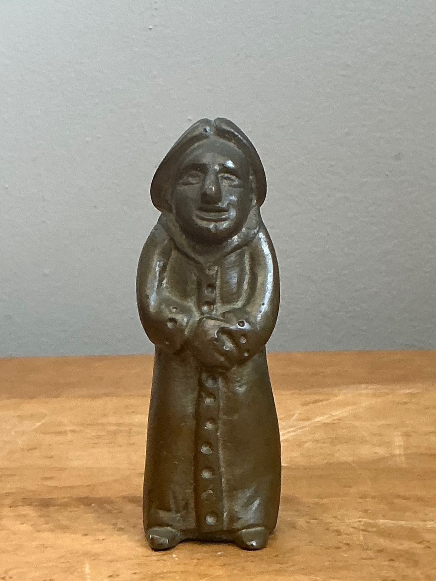 Antique Bronze Monk Sculpture - Top view