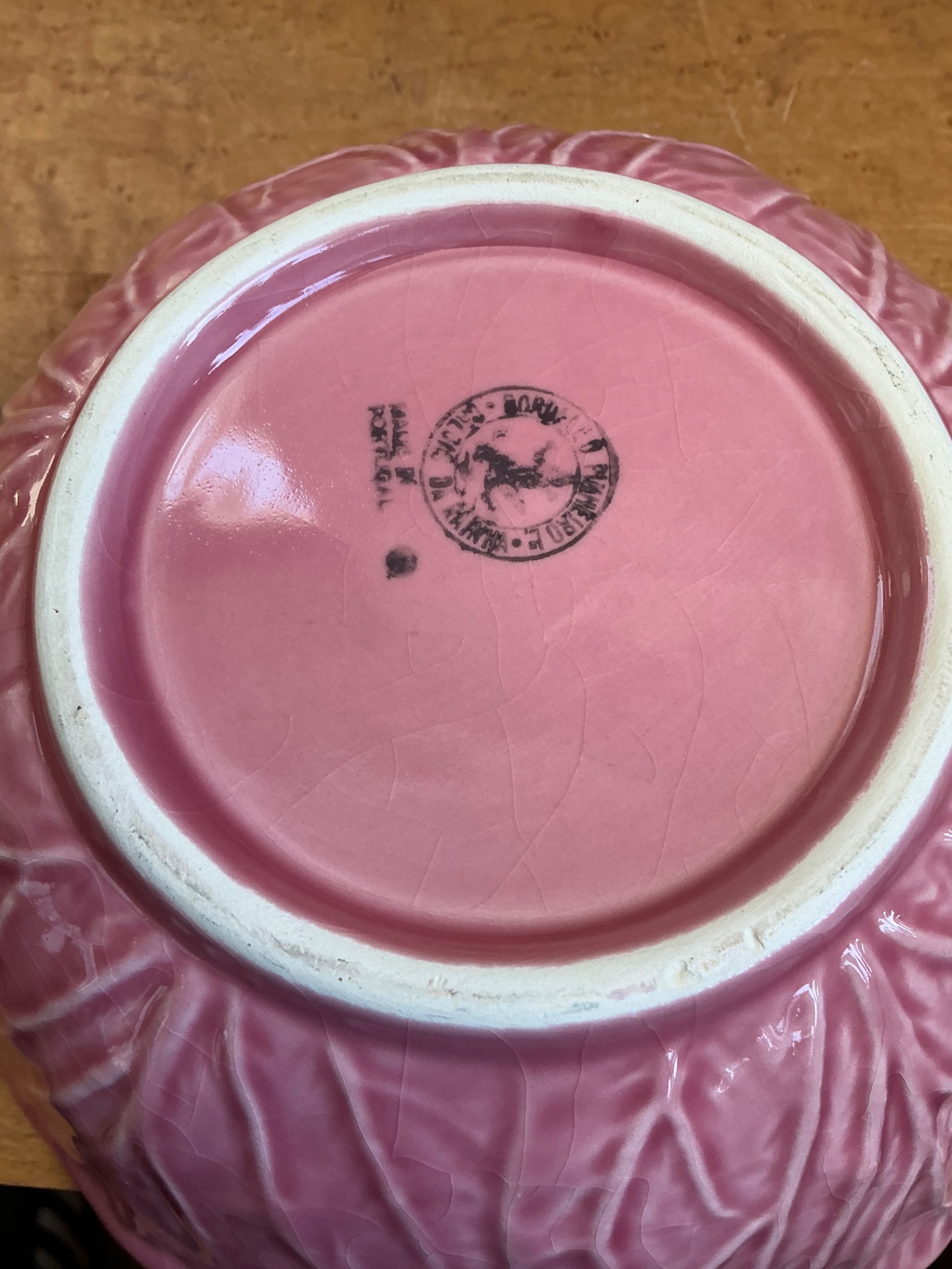 Vintage Bordallo Pinheiro Pink Cabbage Bowl - Side view