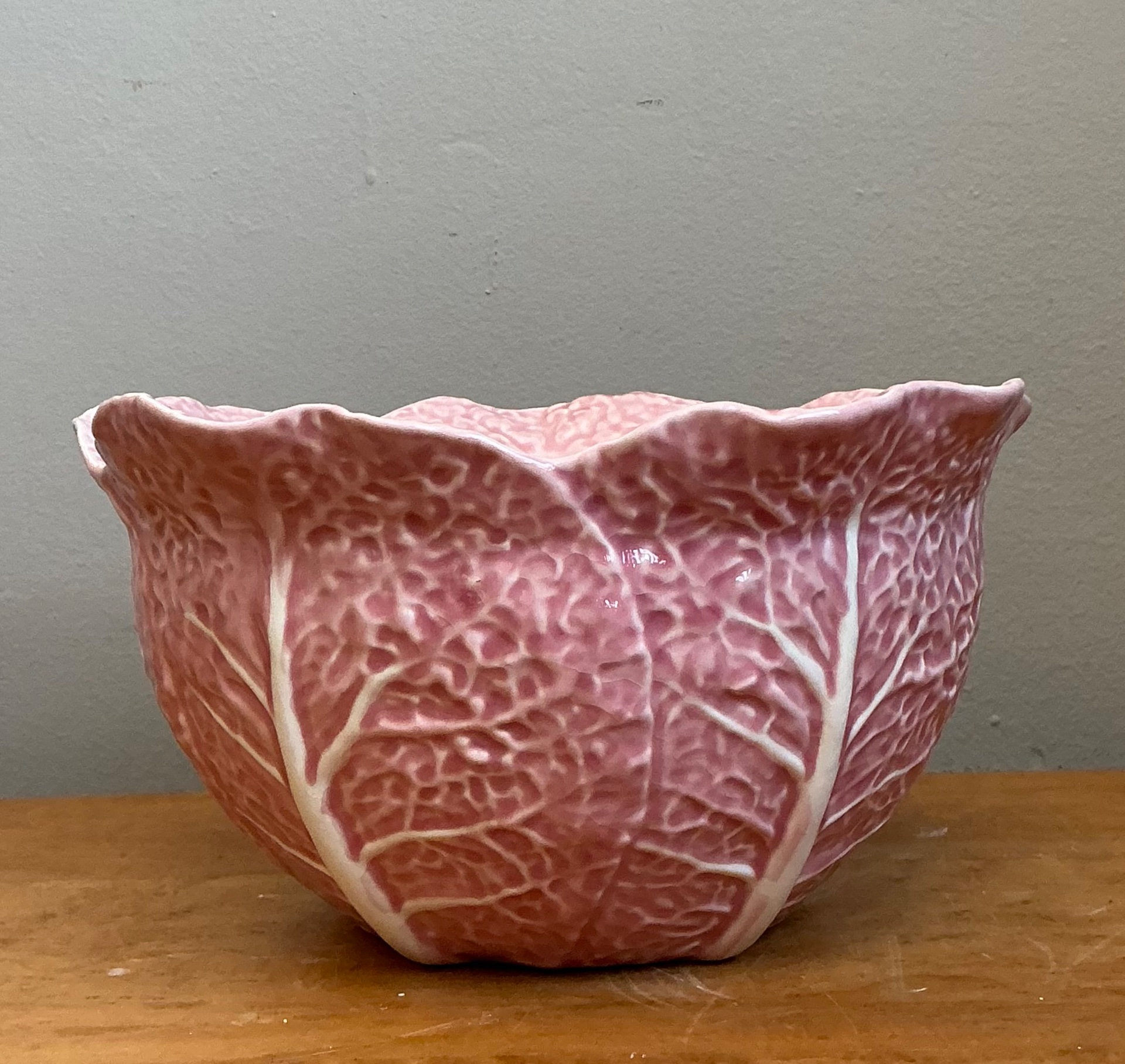 Vintage Bordallo Pinheiro Pink Cabbage Bowl - Top view