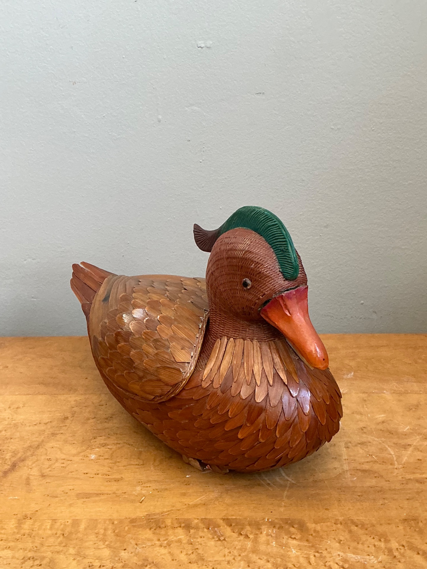 Vintage Shanghai Handicrafts woven Duck with hidden compartment under wings - Top view