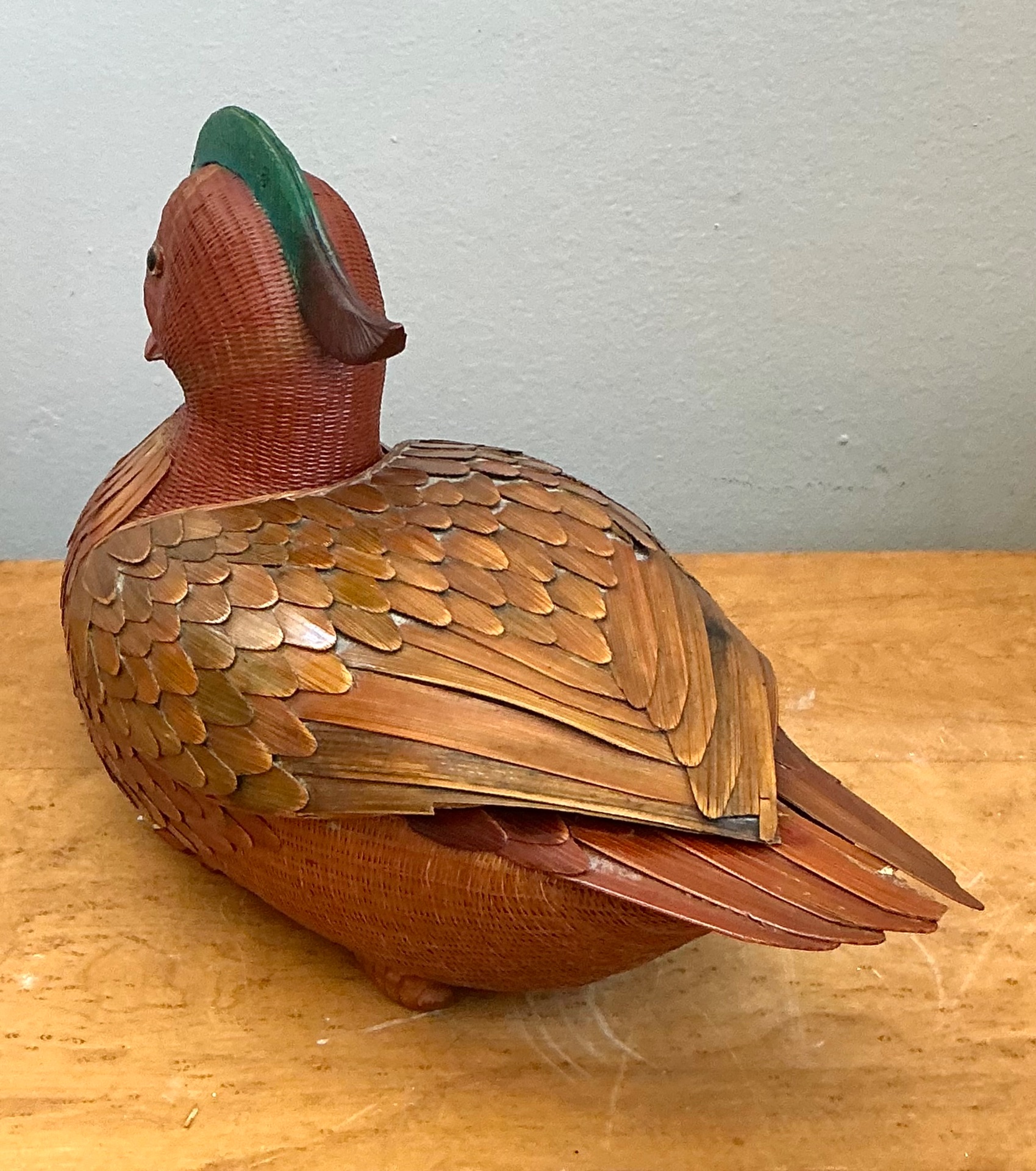 Vintage Shanghai Handicrafts woven Duck with hidden compartment under wings - Top view
