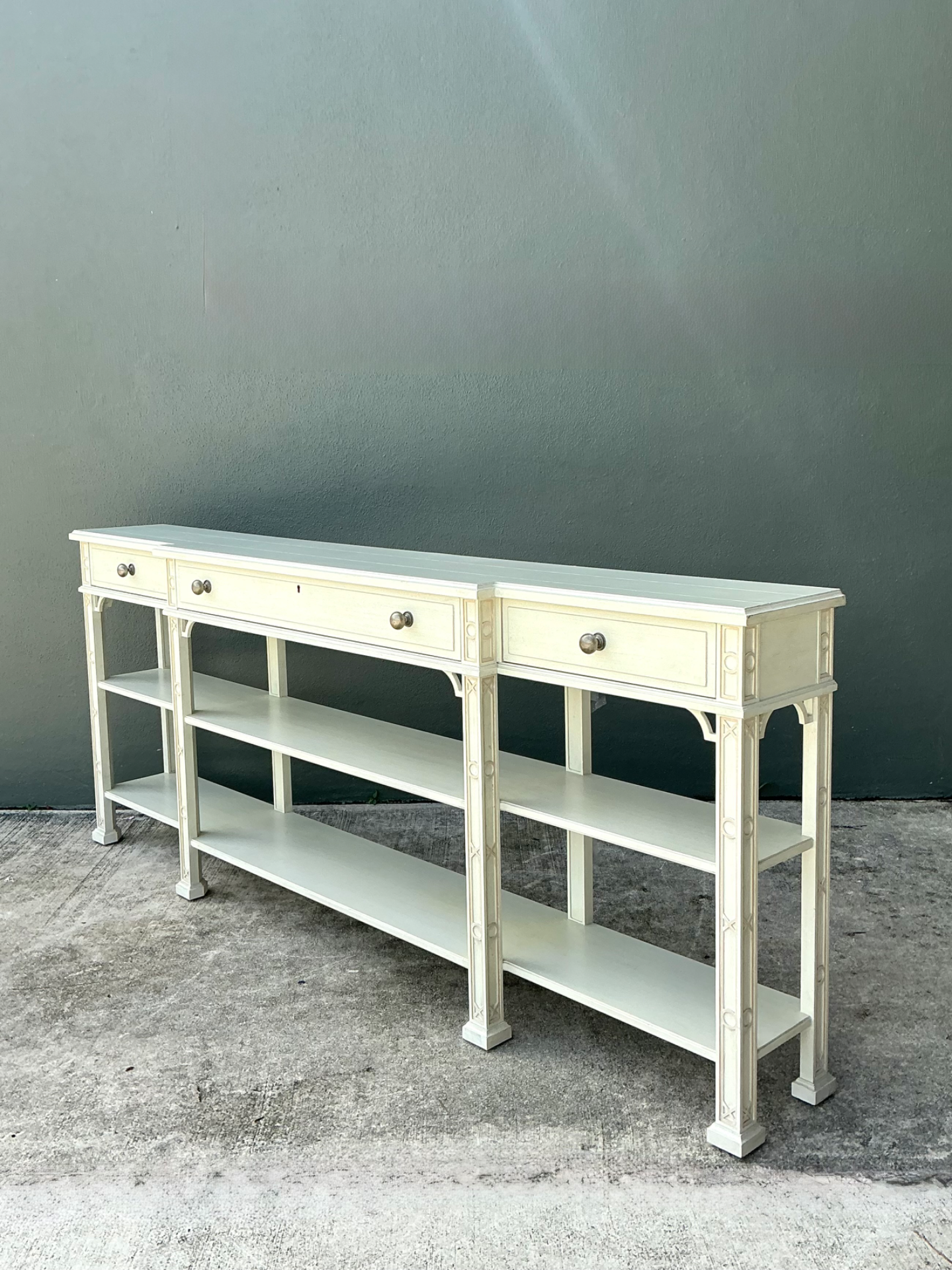 Vintage Stanley Painted Wood Console Table - Side view