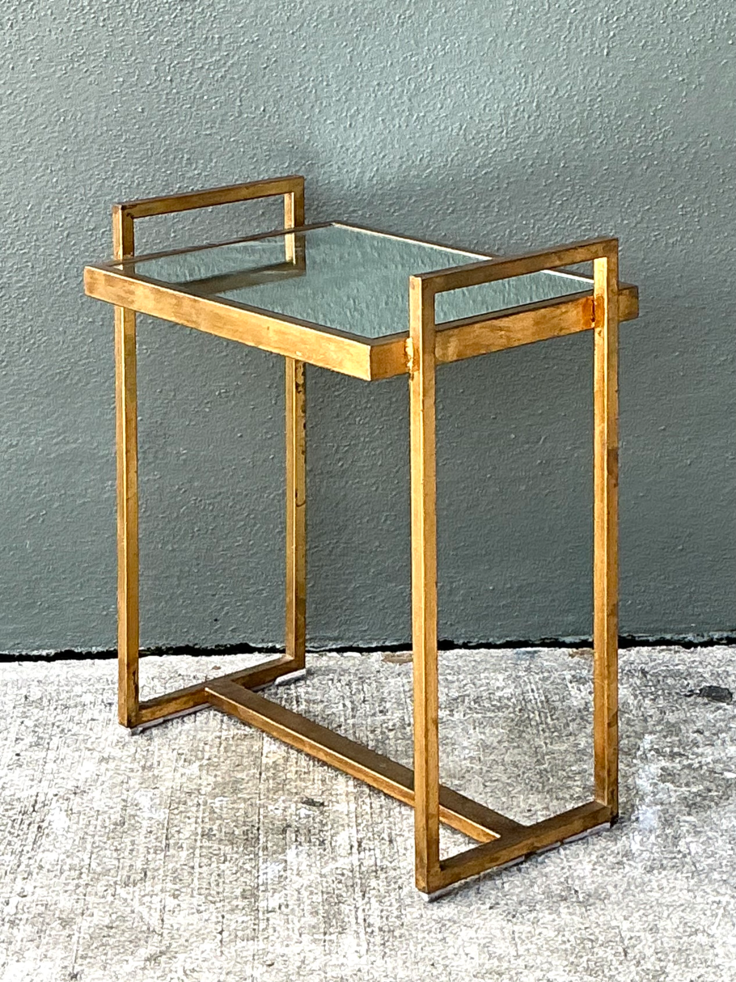 Vintage Metal  and Mirrored Glass Side Table - Detail view