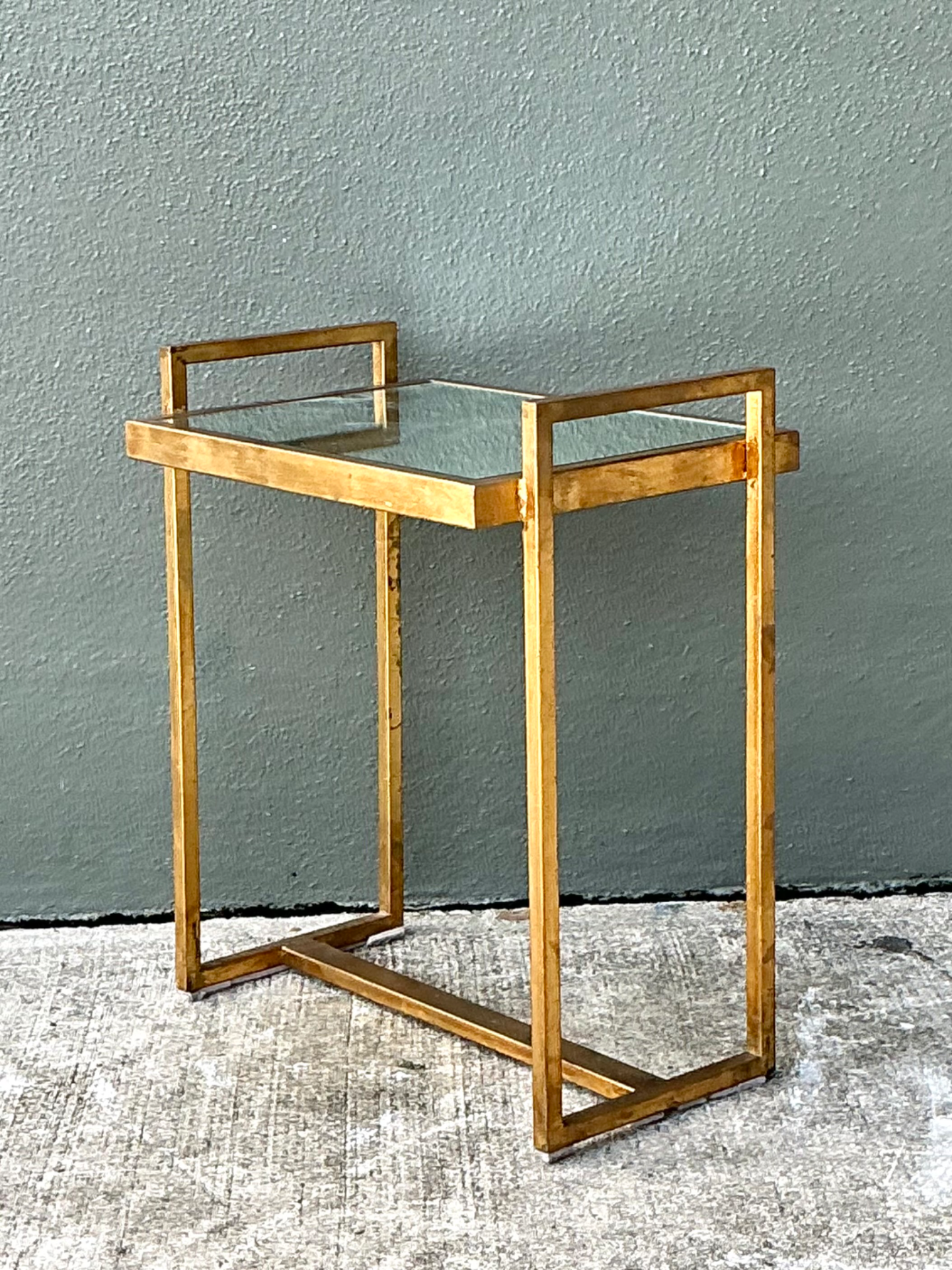 Vintage Metal  and Mirrored Glass Side Table - Back view