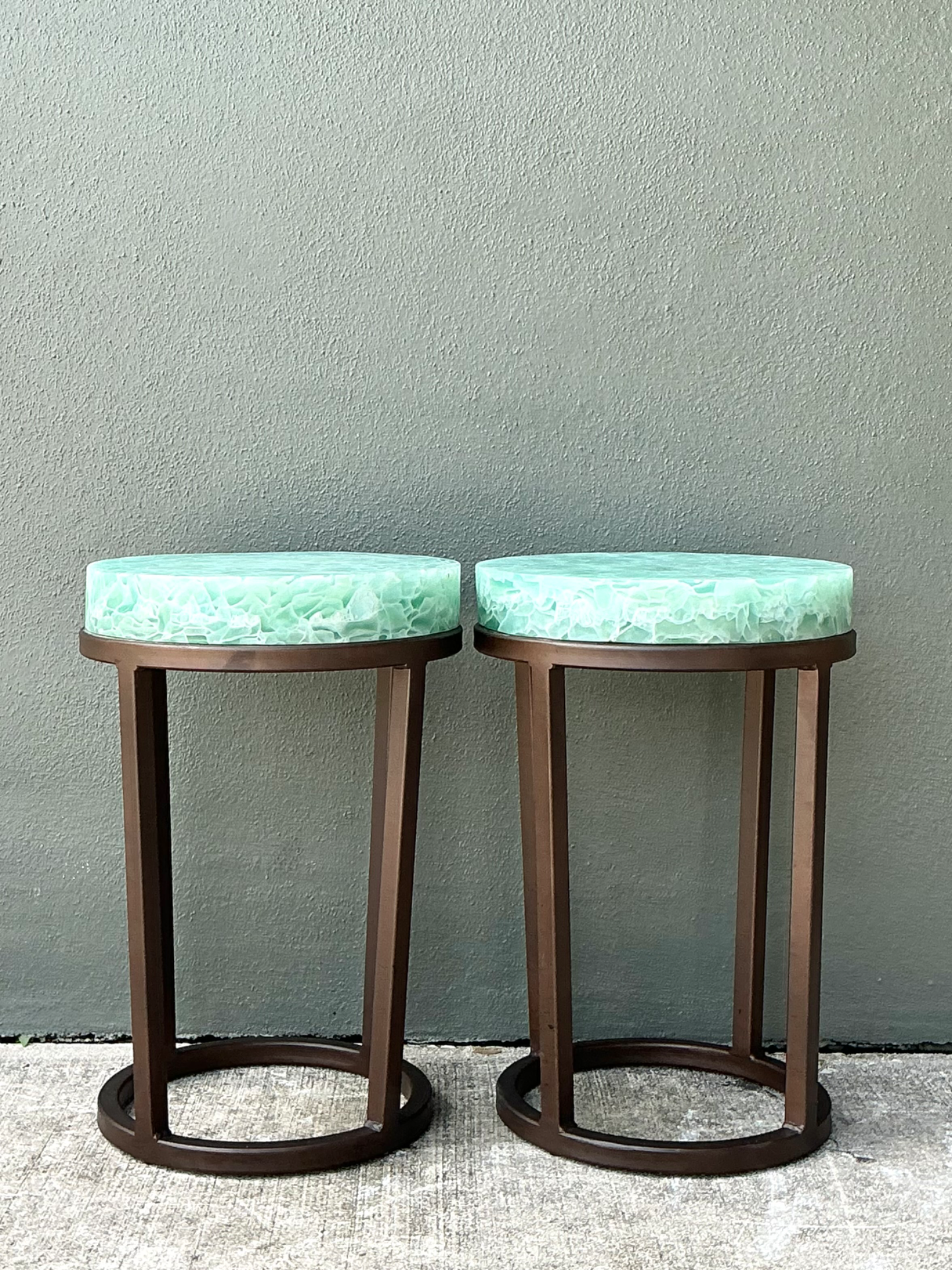 Vintage Stone and Metal Side Tables - Pair - Top view