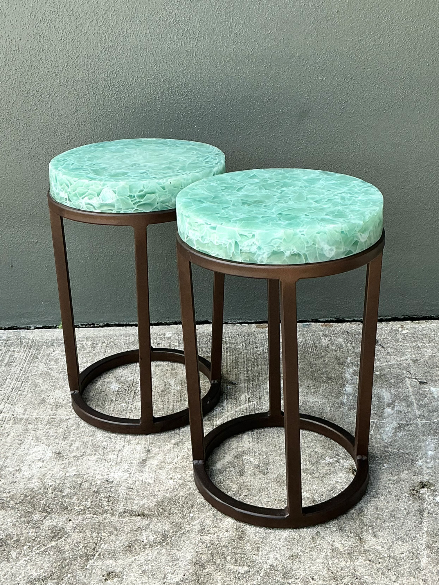 Vintage Stone and Metal Side Tables - Pair - Back view