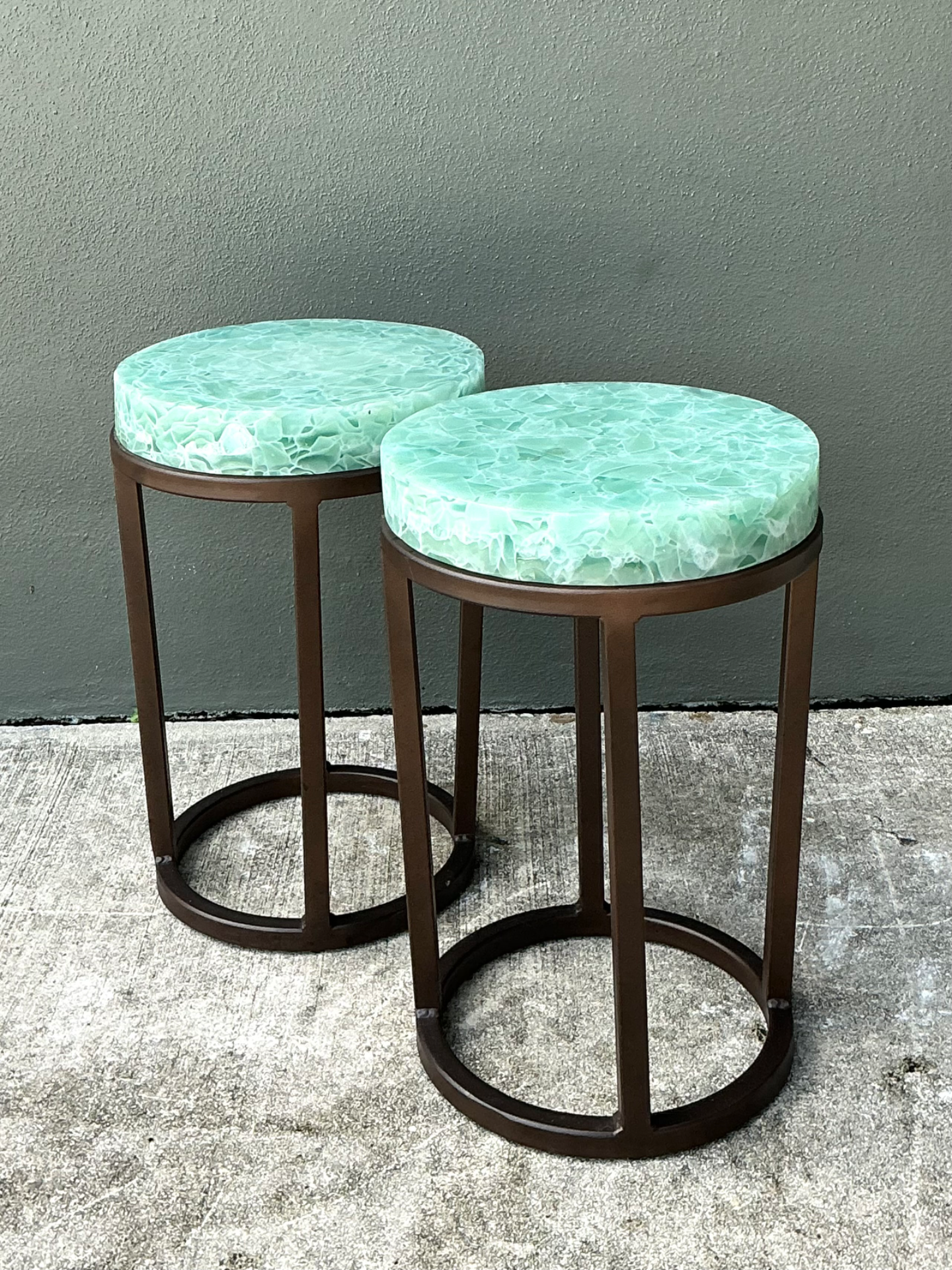 Vintage Stone and Metal Side Tables - Pair - Detail view