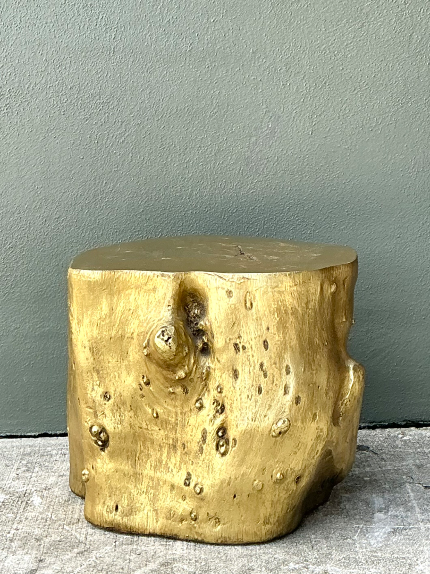 Vintage Gold Tree Trunk Side Table - Top view