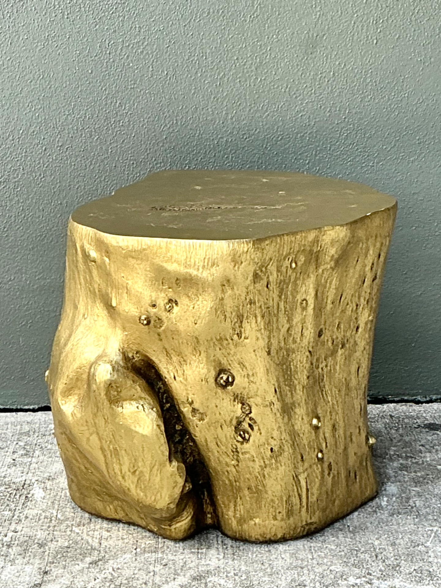 Vintage Gold Tree Trunk Side Table - Side view