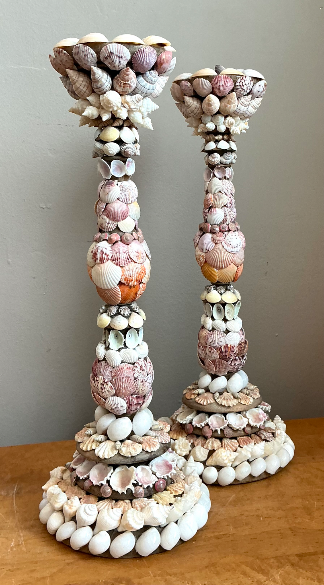Vintage Shell Encrusted Candle Holders - Pair - Detail view