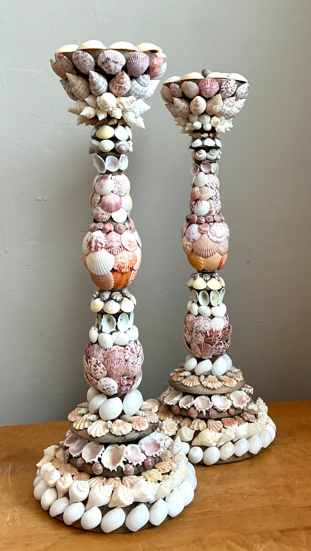 Vintage Shell Encrusted Candle Holders - Pair - Back view