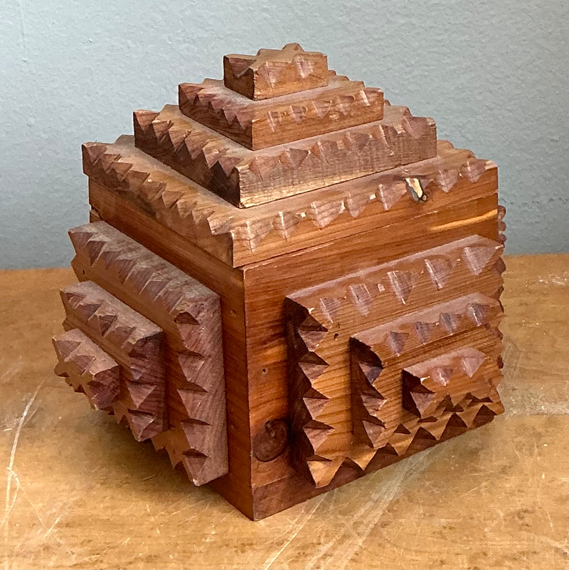 Vintage Carved Wood Tramp Art  Box - Back view