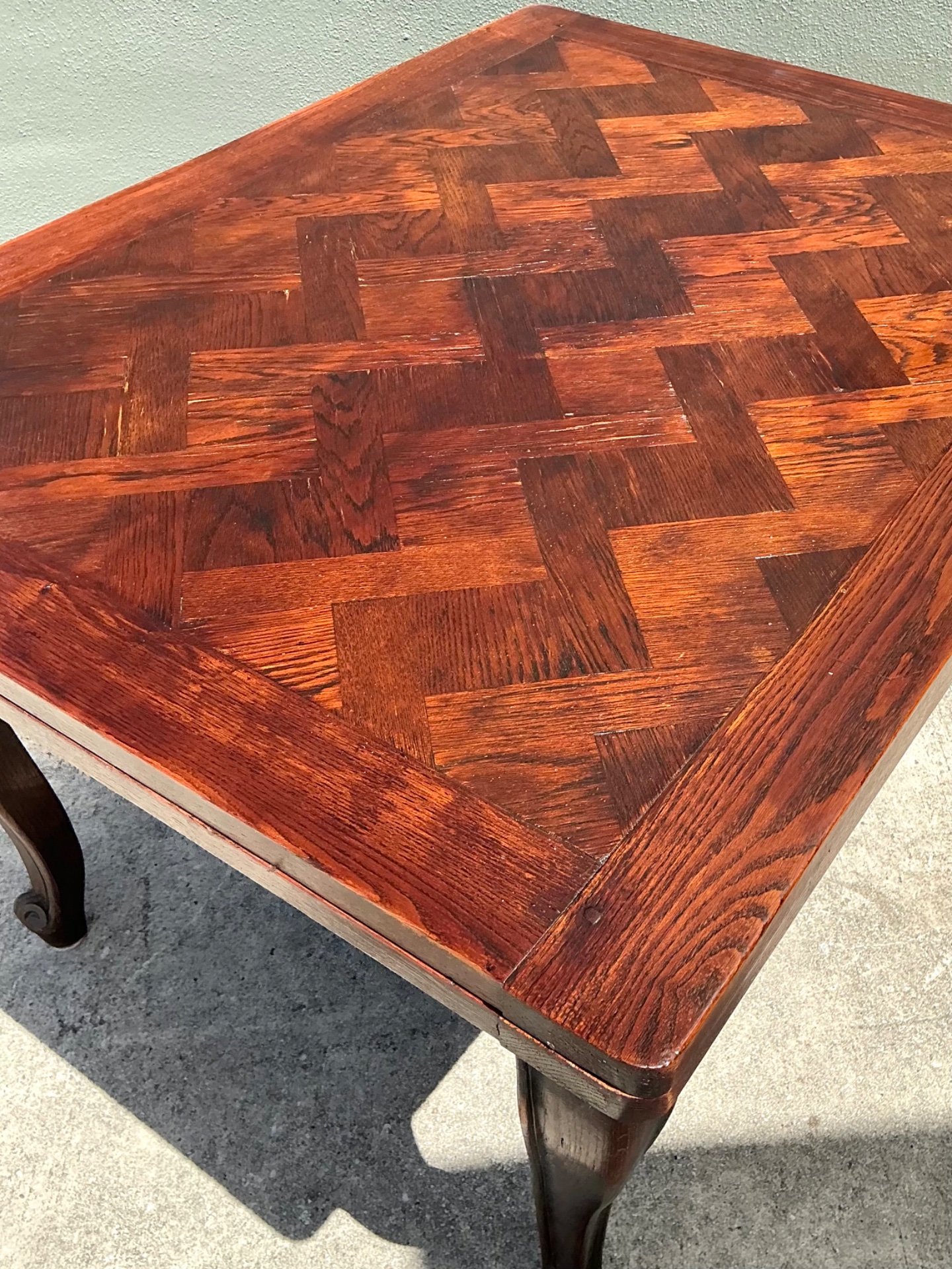 Vintage Herringbone Extendable Dining Table - Back view