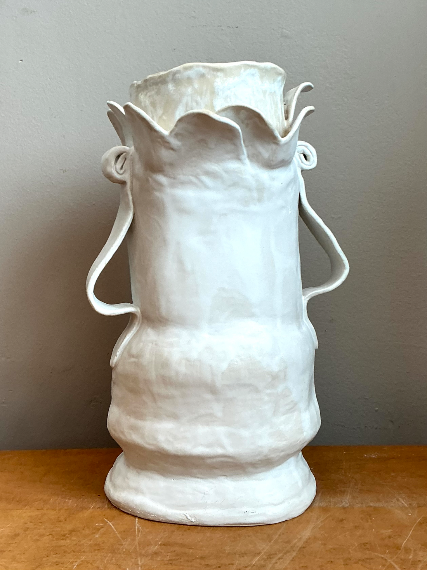Vintage Biomorphic Sculptural Ceramic Vase With Handles - Side view