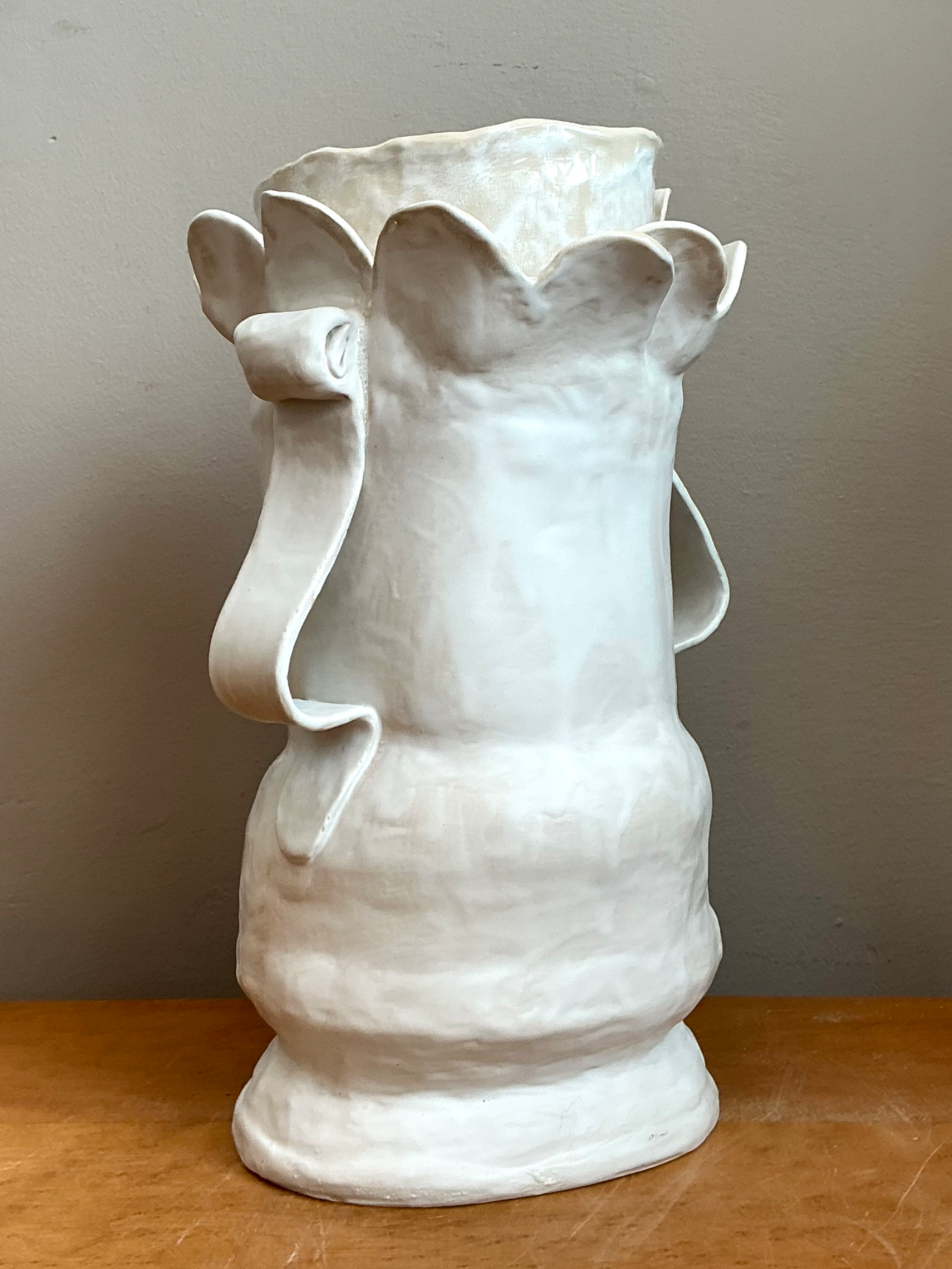 Vintage Biomorphic Sculptural Ceramic Vase With Handles - Top view