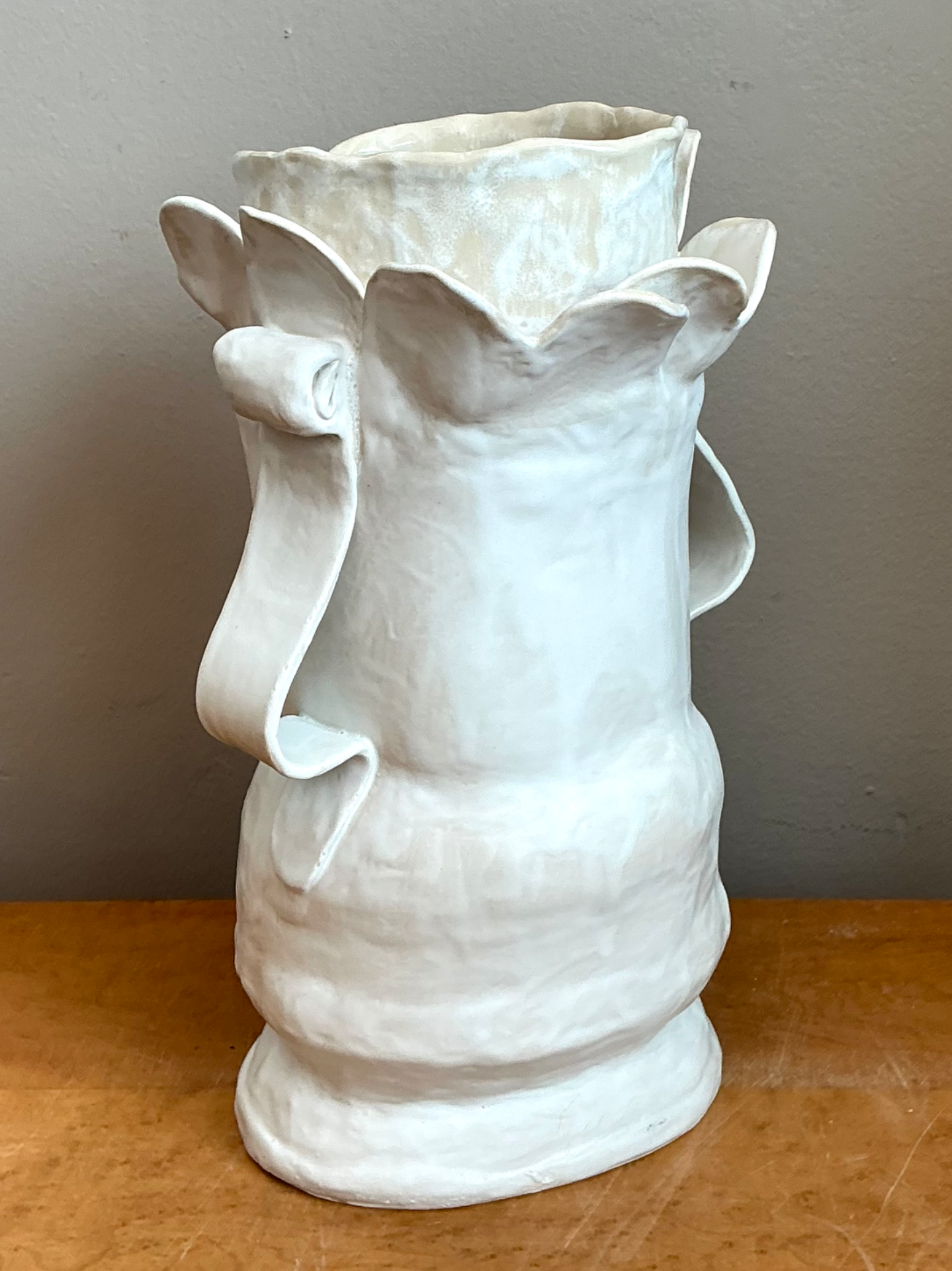 Vintage Biomorphic Sculptural Ceramic Vase With Handles - Detail view