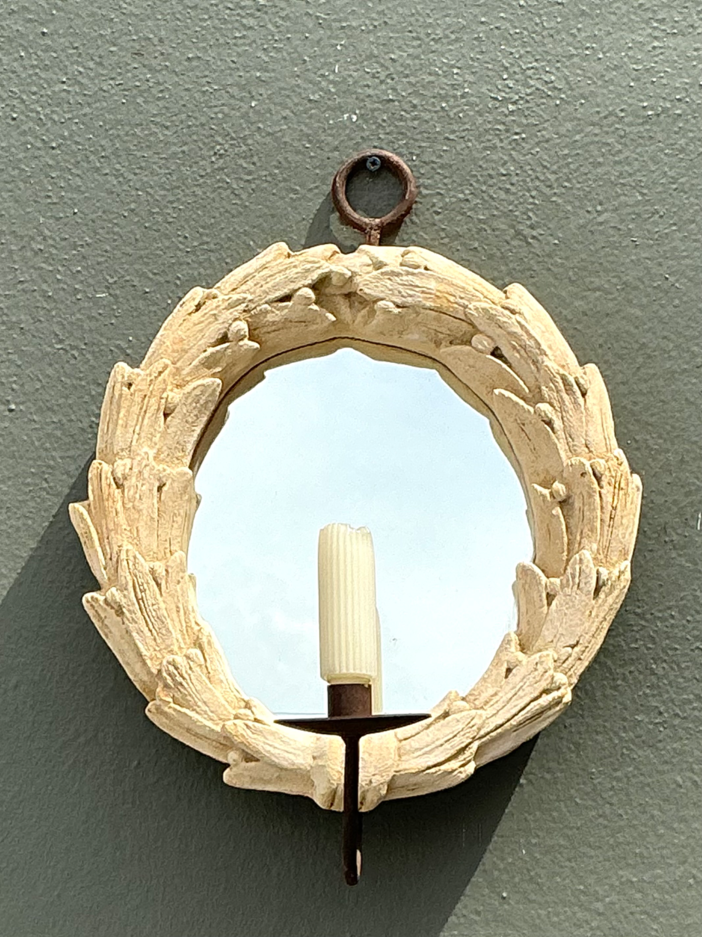 Vintage Laurel Leaf Wall Mirror With Candle Holder - Top view