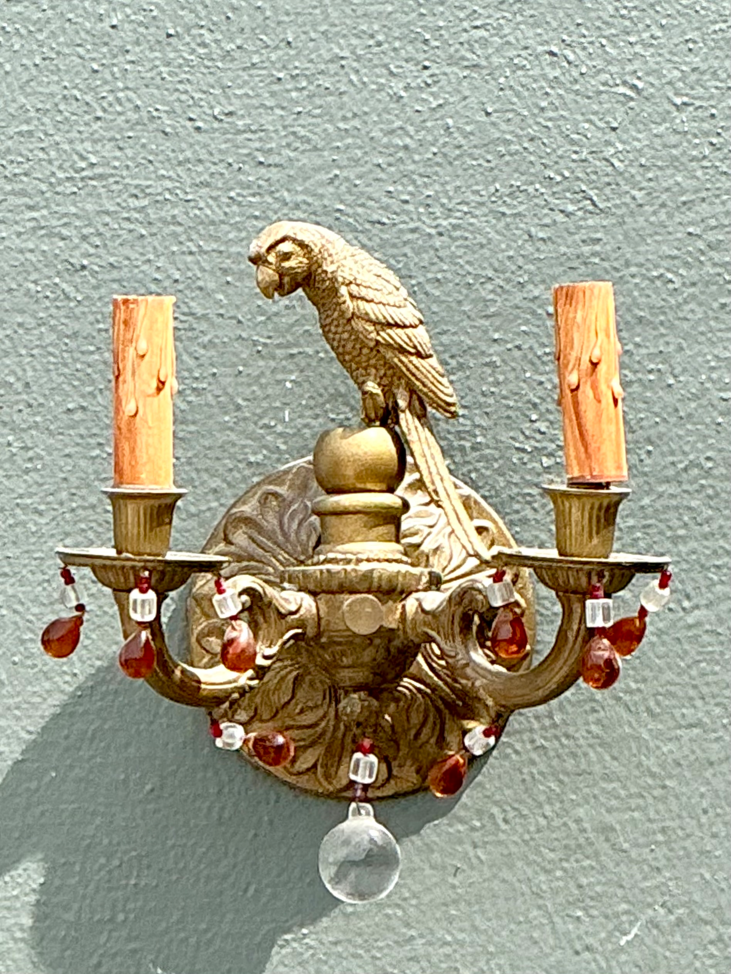 Vintage Brass and Crystal Parrot Sconce - Side view