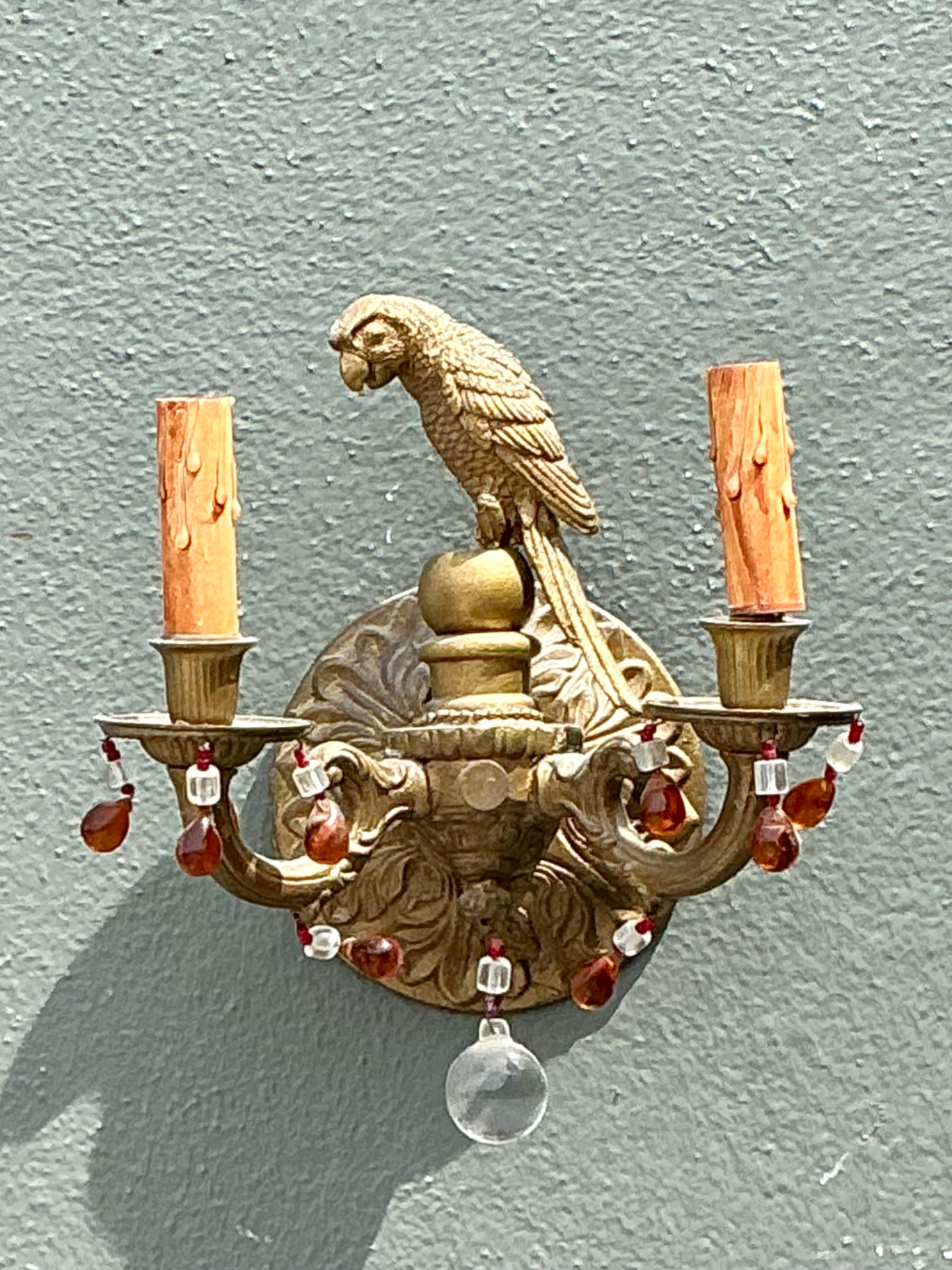 Vintage Brass and Crystal Parrot Sconce - Top view