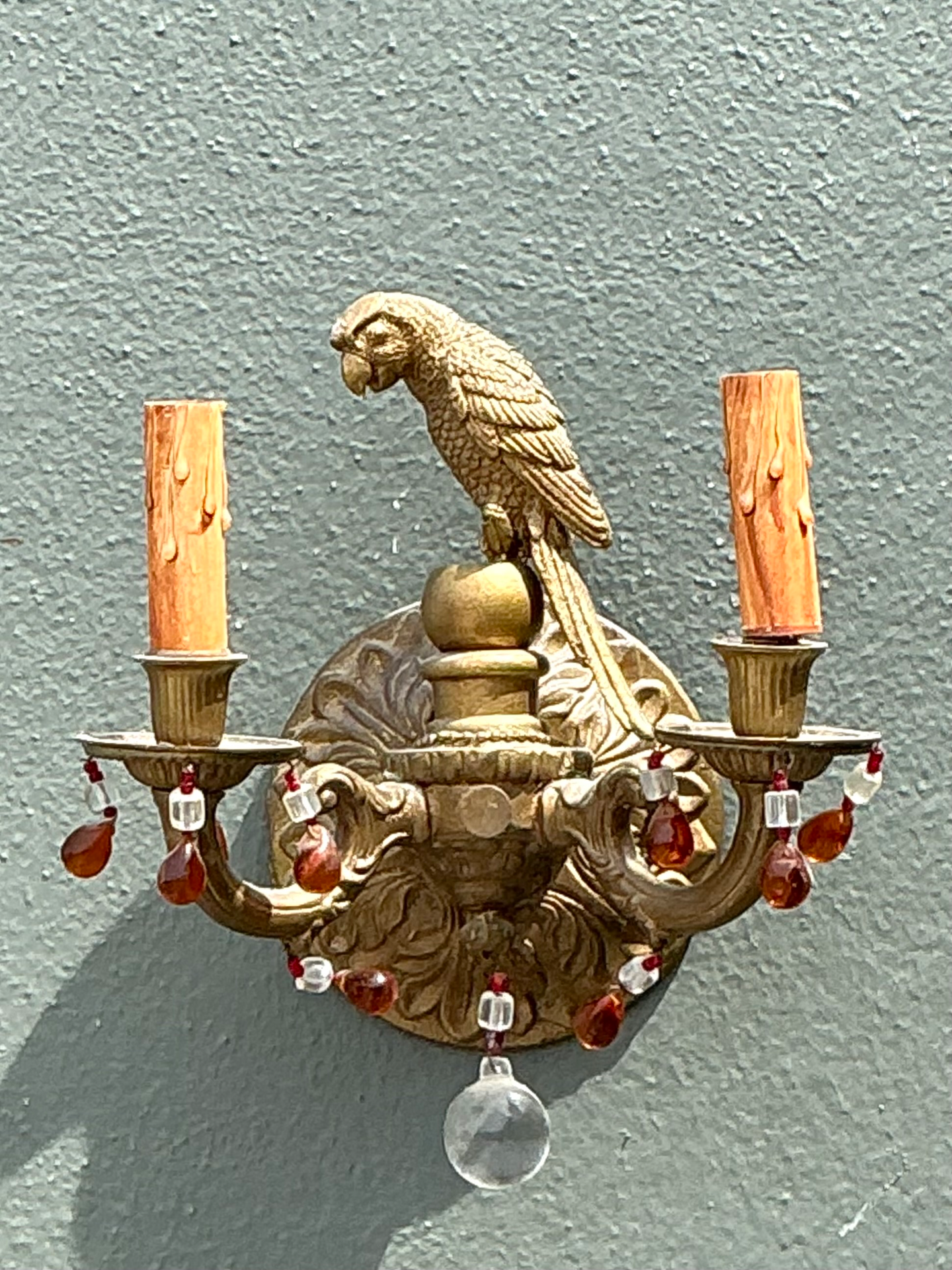 Vintage Brass and Crystal Parrot Sconce - Back view