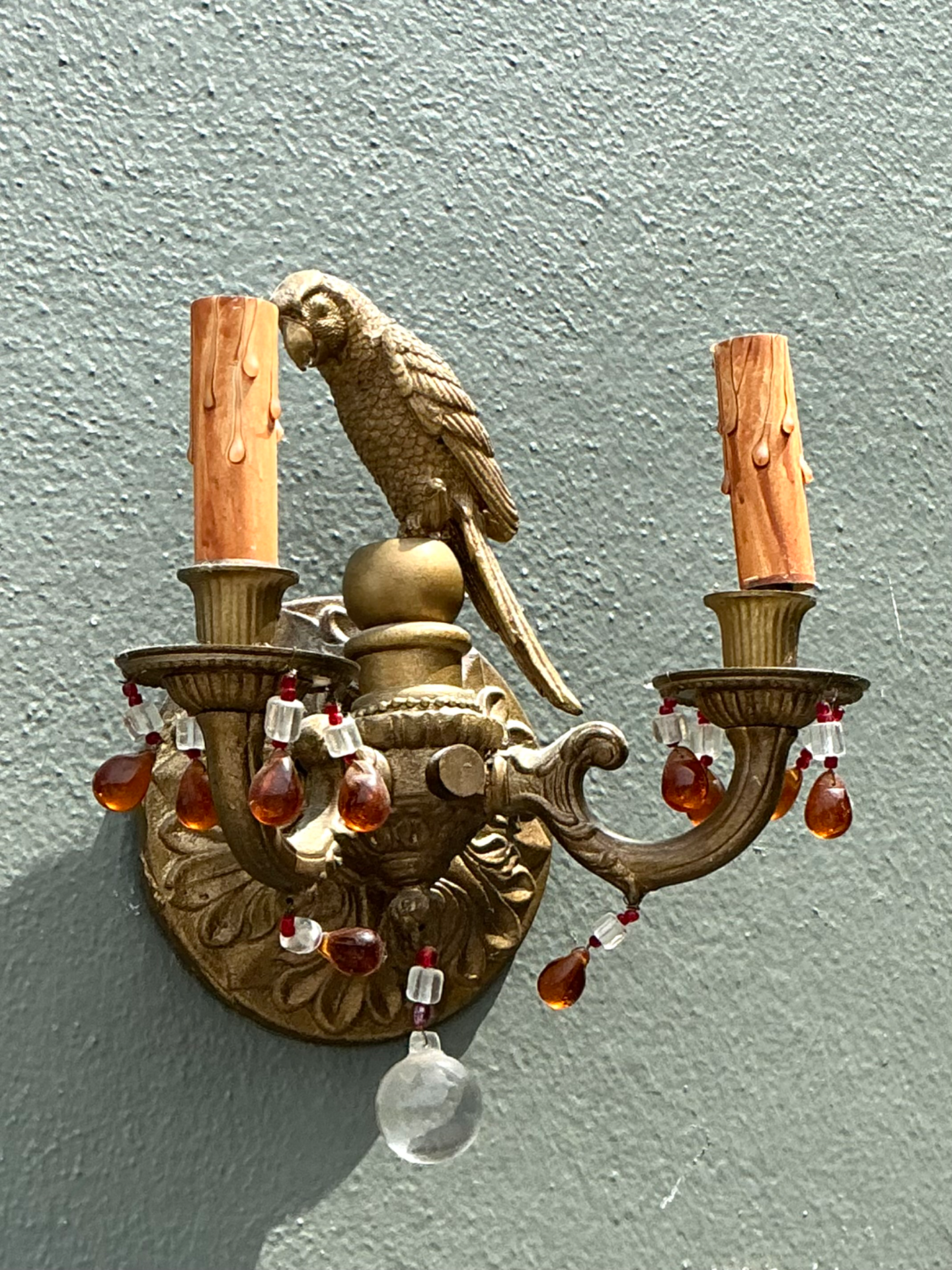 Vintage Brass and Crystal Parrot Sconce - Detail view